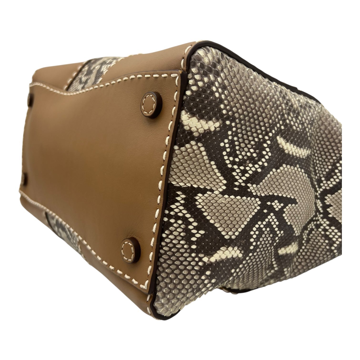 Logo Top Handle Bag Brown in Python Leather, Silver hardware