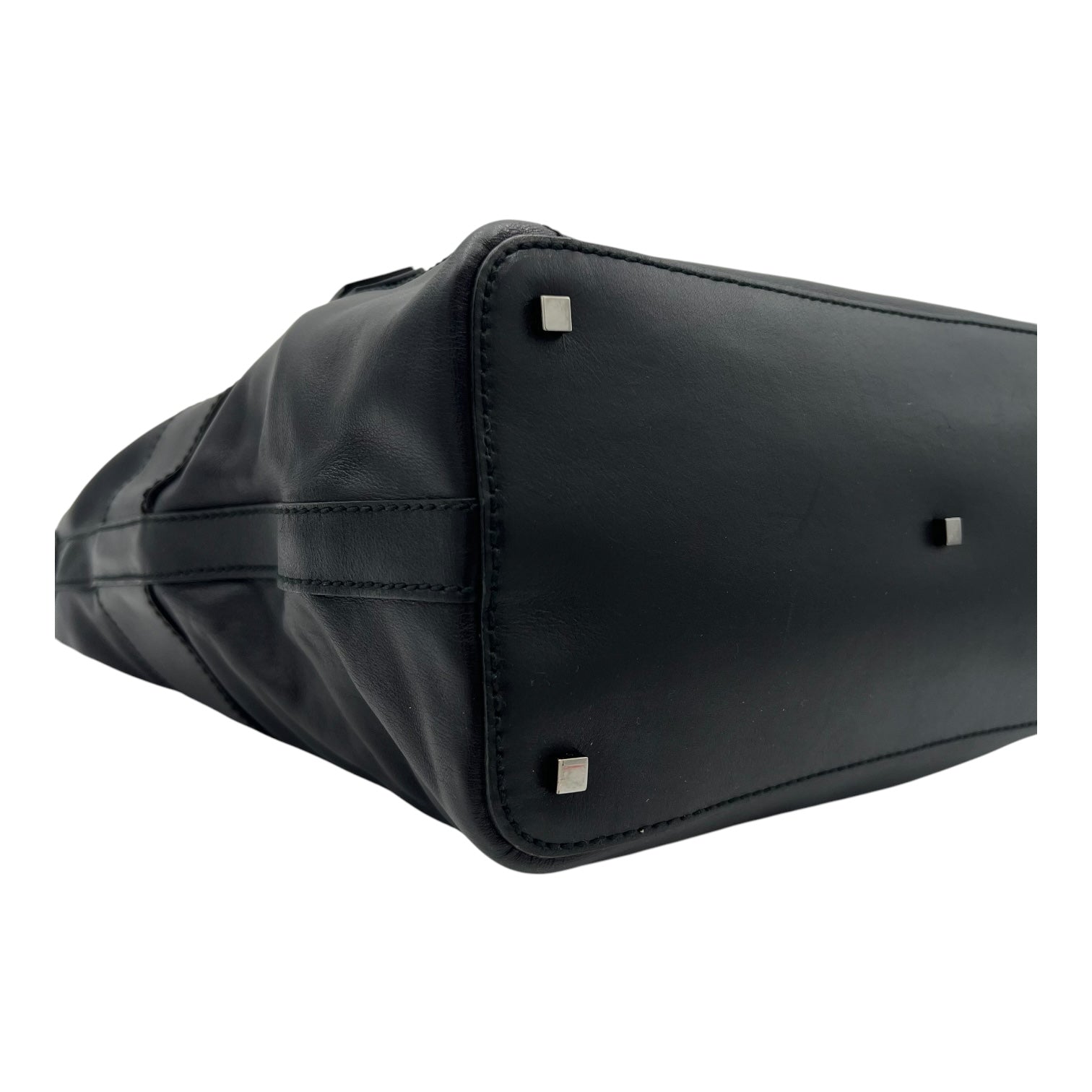 Hobo Black Top Handle Bag in Calfskin, Silver hardware
