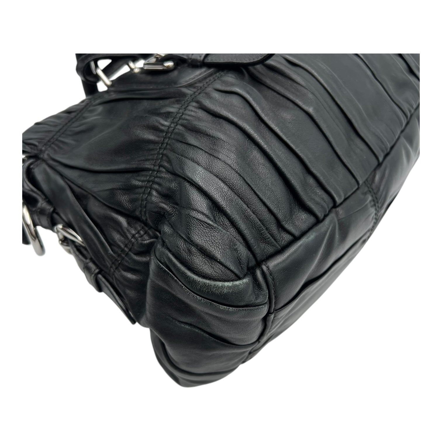 Gaufre Top Handle Bag Black in Lambskin, Silver hardware