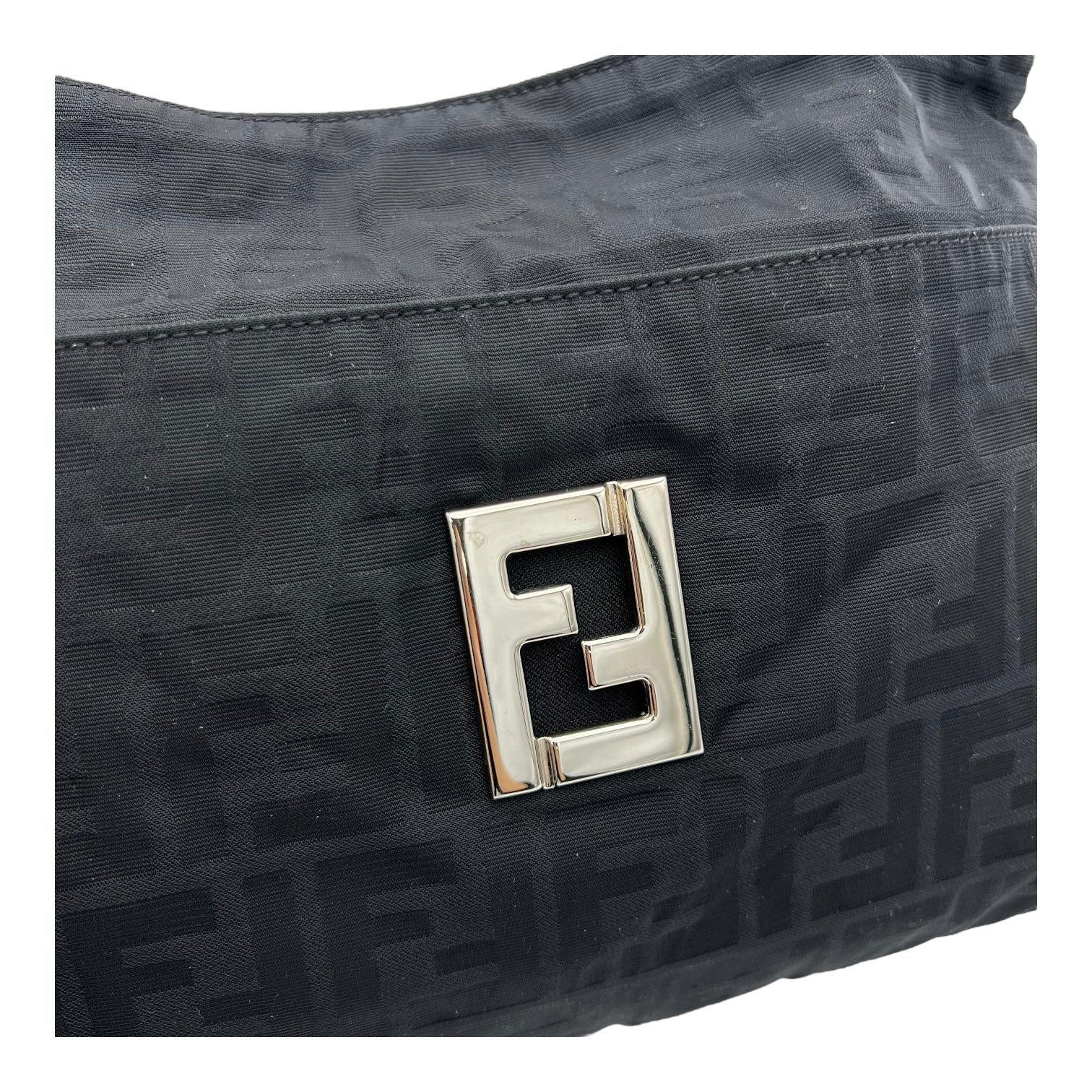 Zucca Shoulder Bag Black in Canvas, Silver hardware