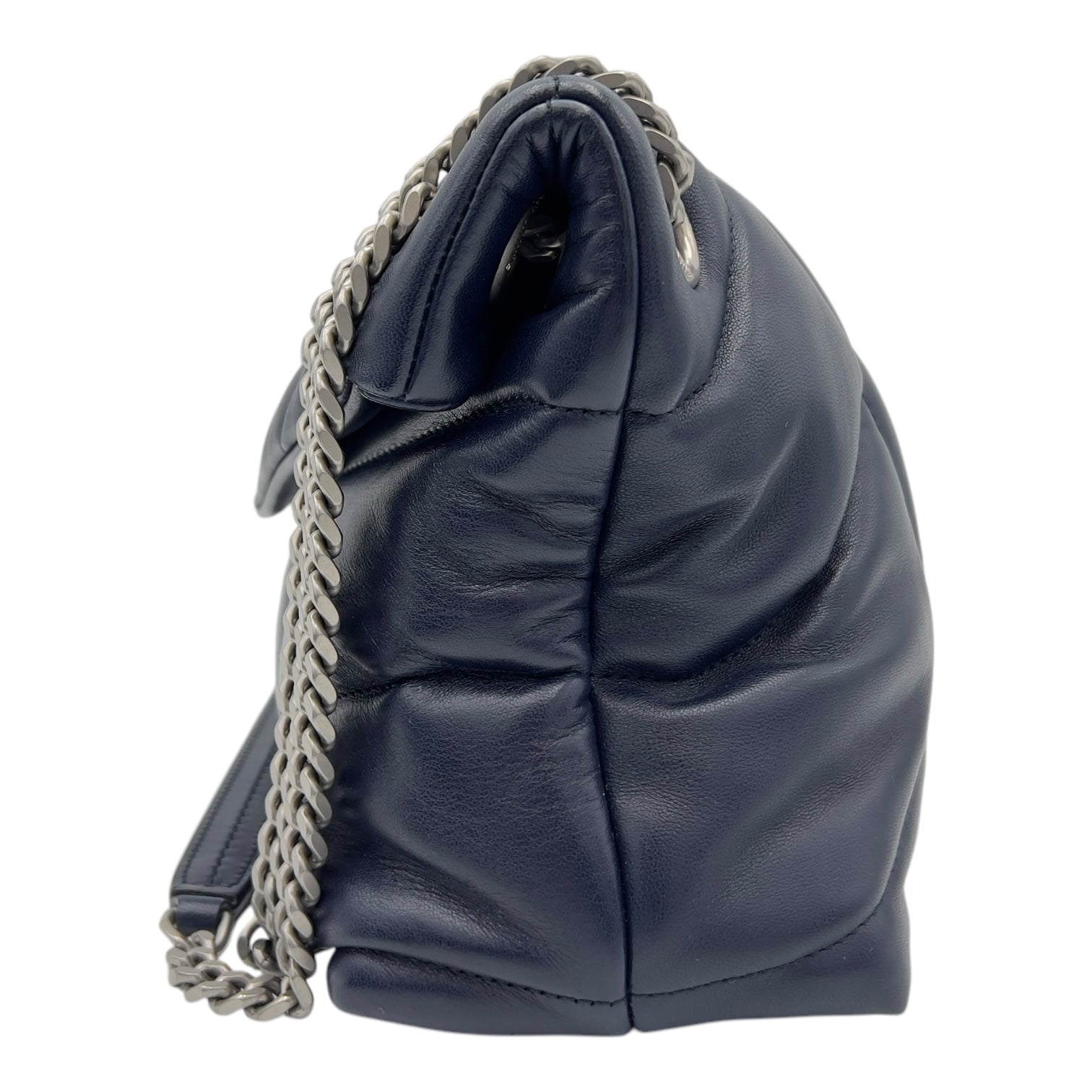 Puffer Medium Blue Shoulder Bag in Lambskin, Silver hardware