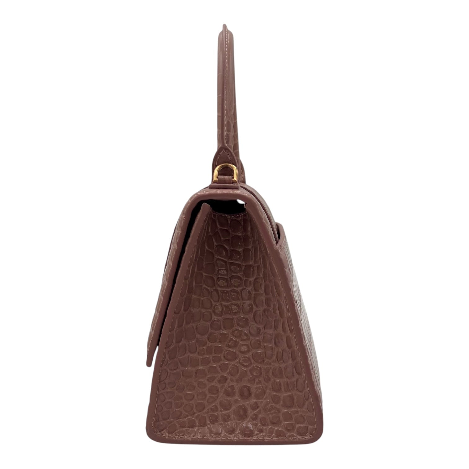 Hourglass Top Handle Bag Beige in Crocodile Embossed Calfskin, Silver hardware