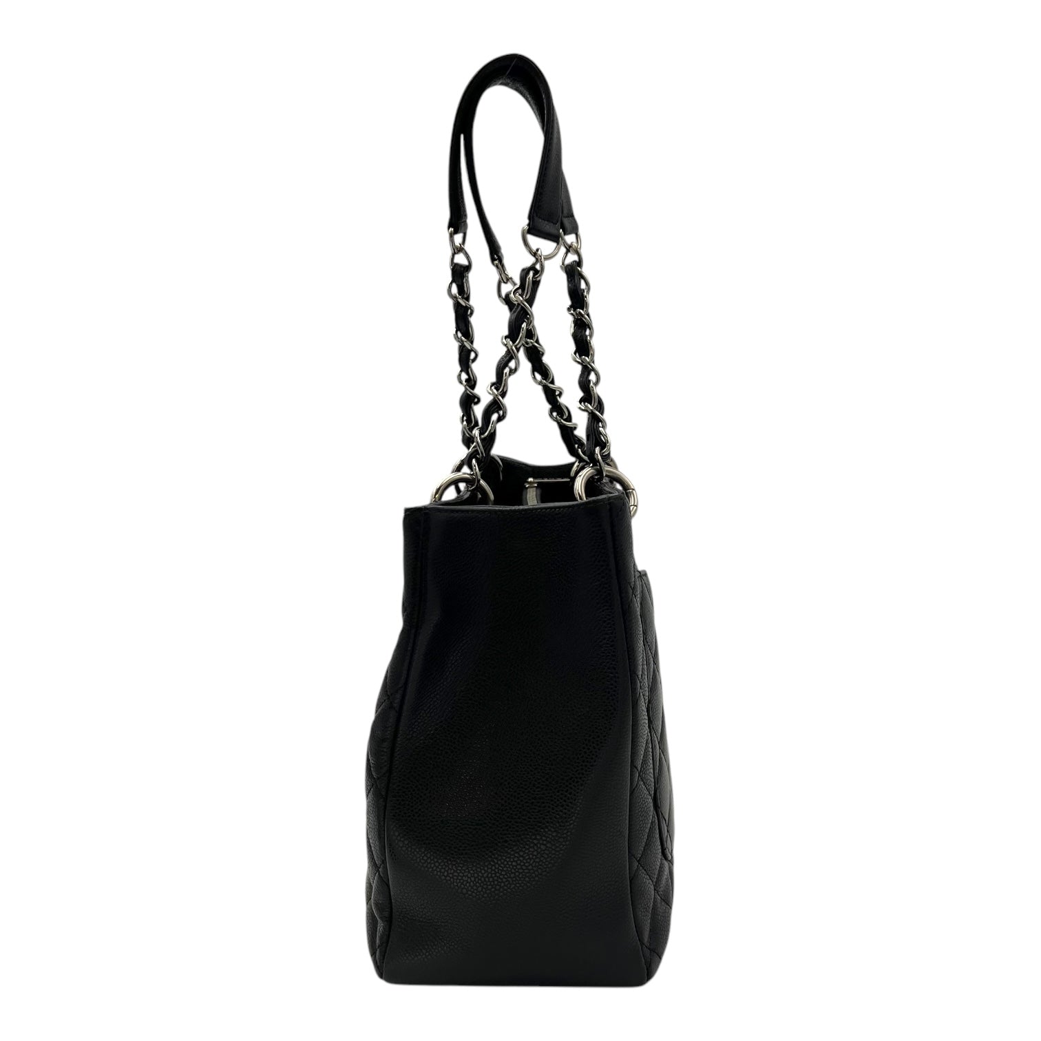 GST Black Tote Bag in Caviar Leather, Silver hardware