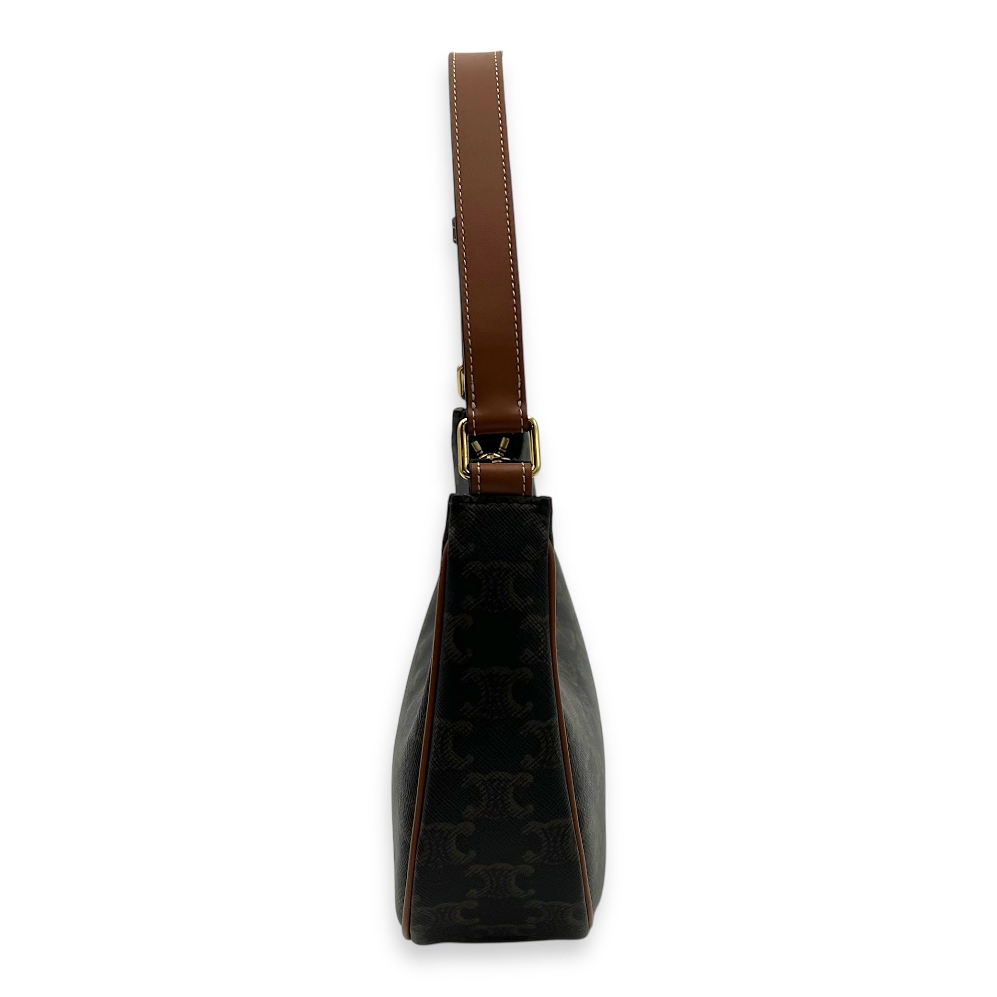 Ava Shoulder Bag Brown in Coated Canvas, Gold hardware