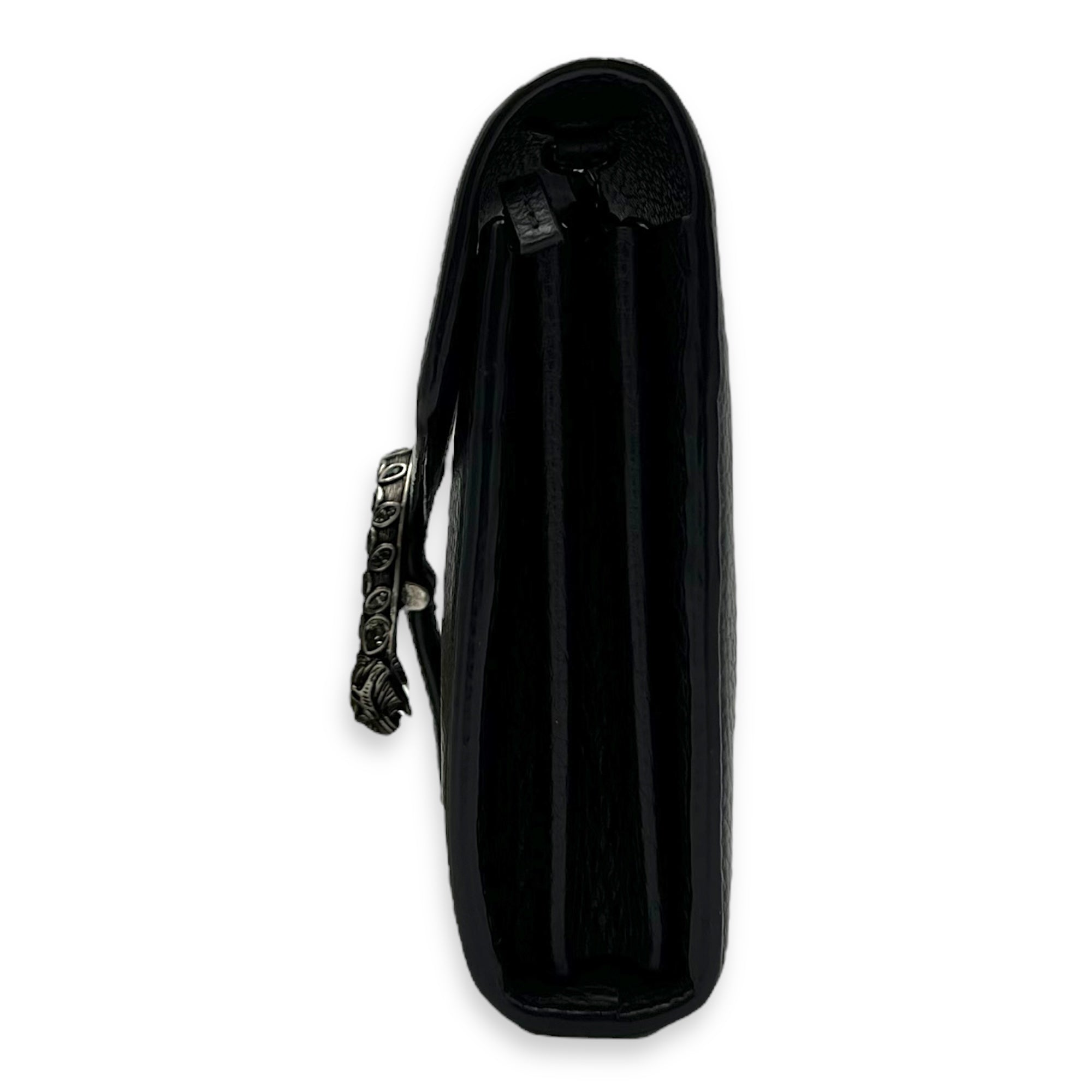 Dionysus Black Wallet On Chain in Calfskin, Silver hardware
