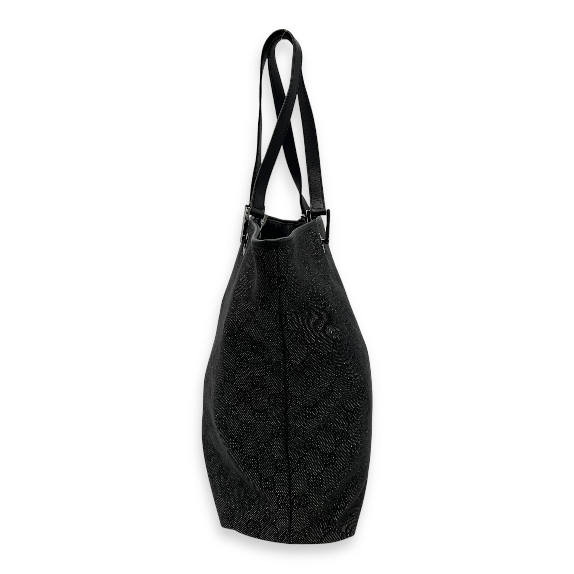 GG Tote Bag Black in Canvas, Silver hardware