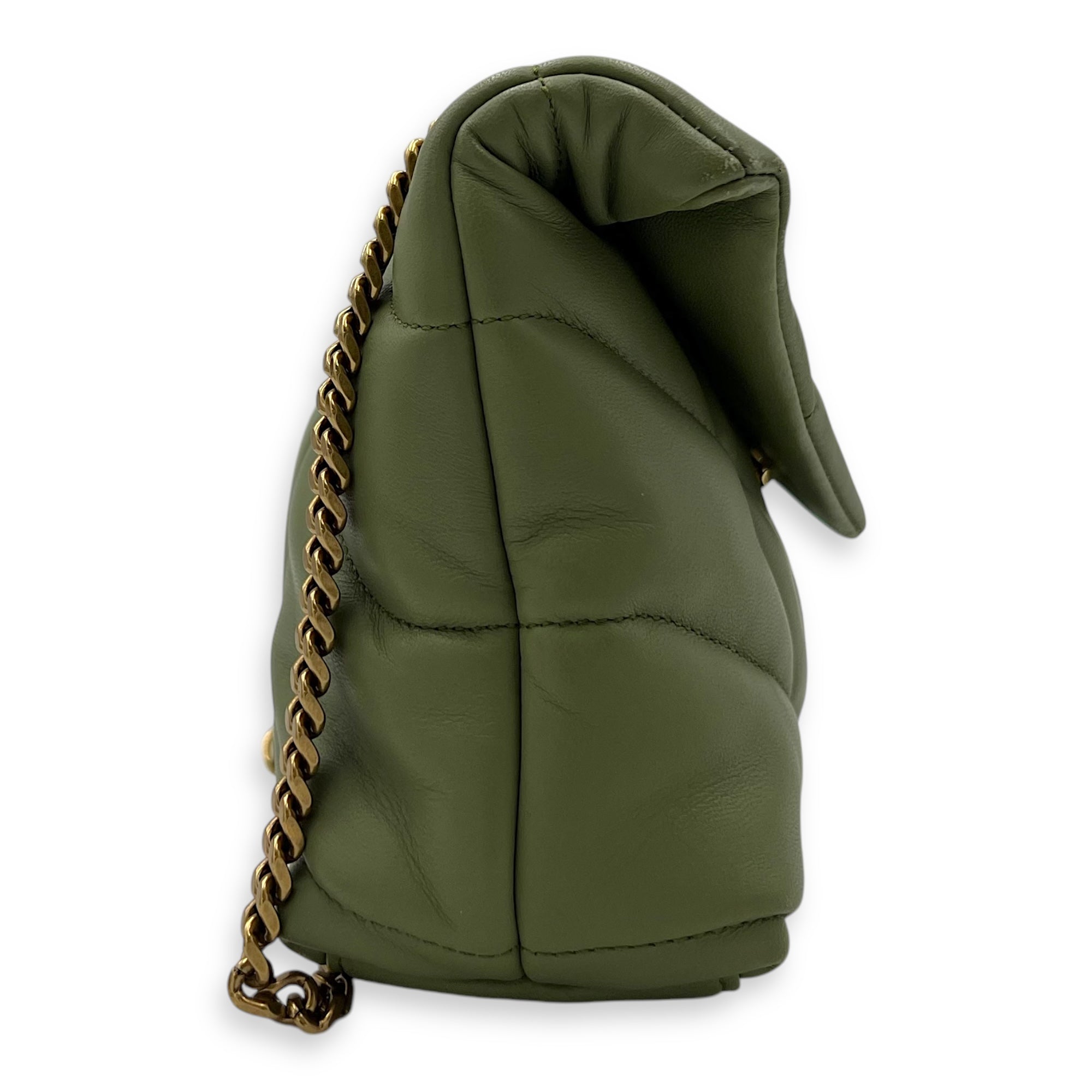 Puffer Mini Green Crossbody Bag in Lambskin, Gold hardware