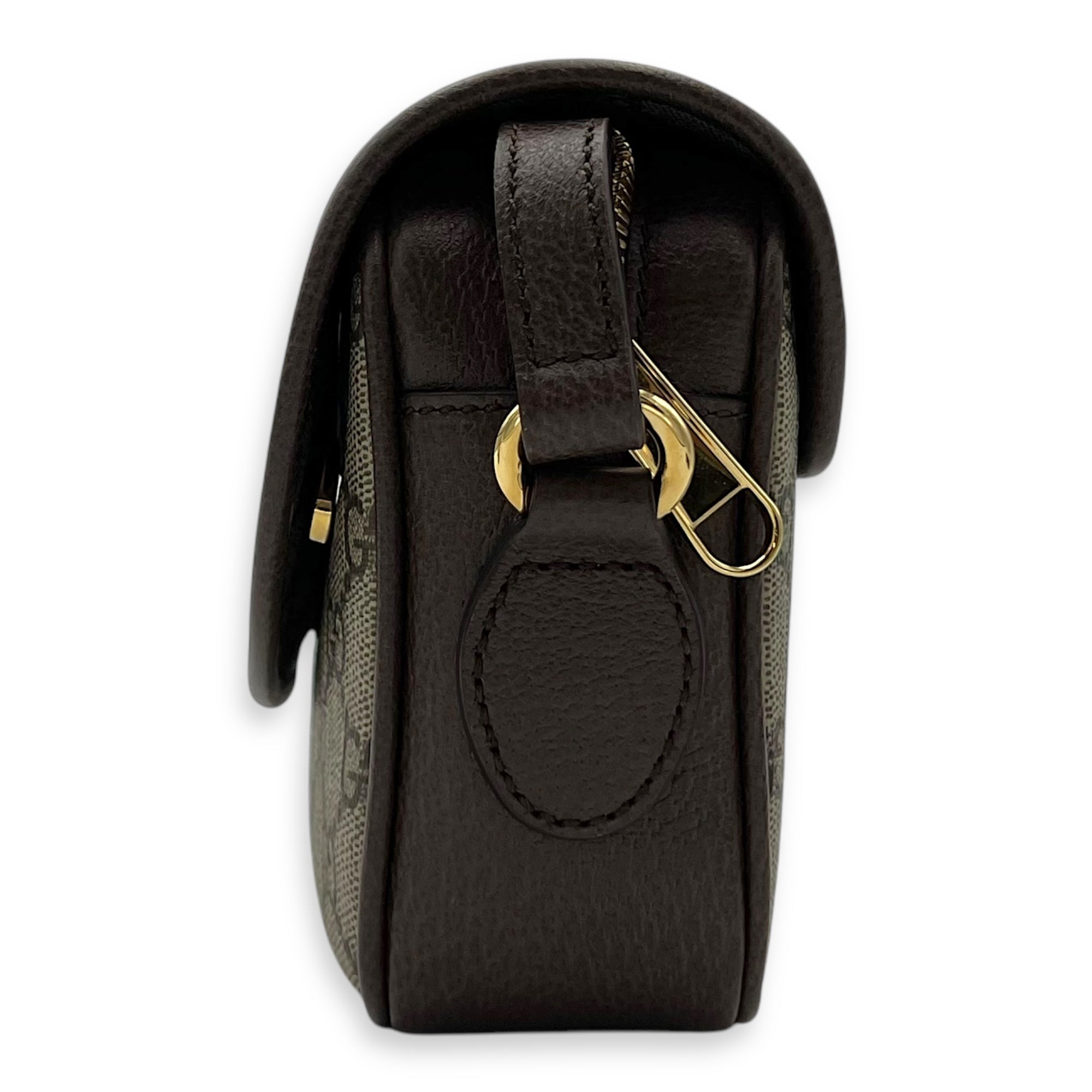 Ophidia Brown Crossbody Bag in Coated Canvas, Gold hardware