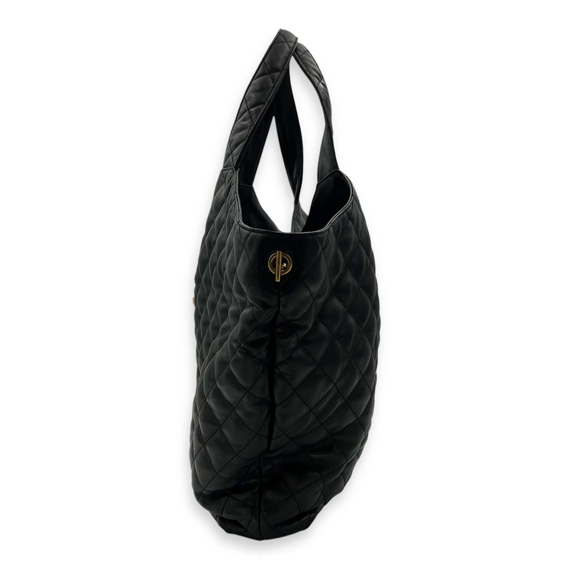 Icare Shopping Tote Bag Black in Lambskin, Gold hardware