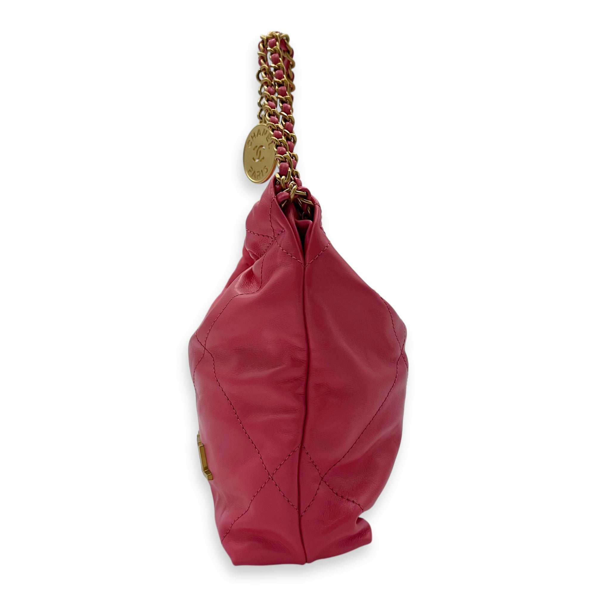 22 Tote Crossbody Bag Mini Pink in Calfskin, Gold hardware