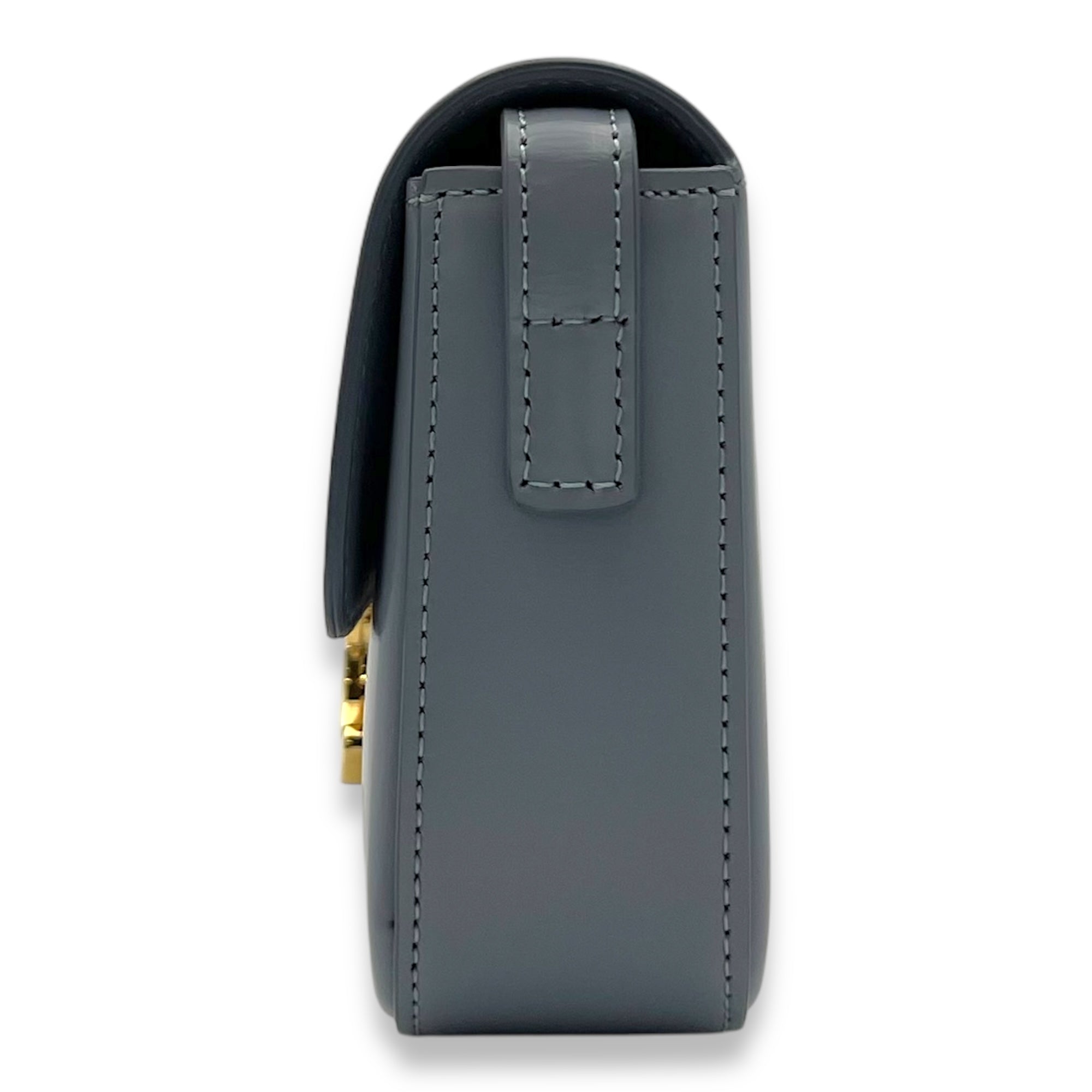 Triomphe Shoulder Bag Blue Grey in Calfskin, Gold hardware