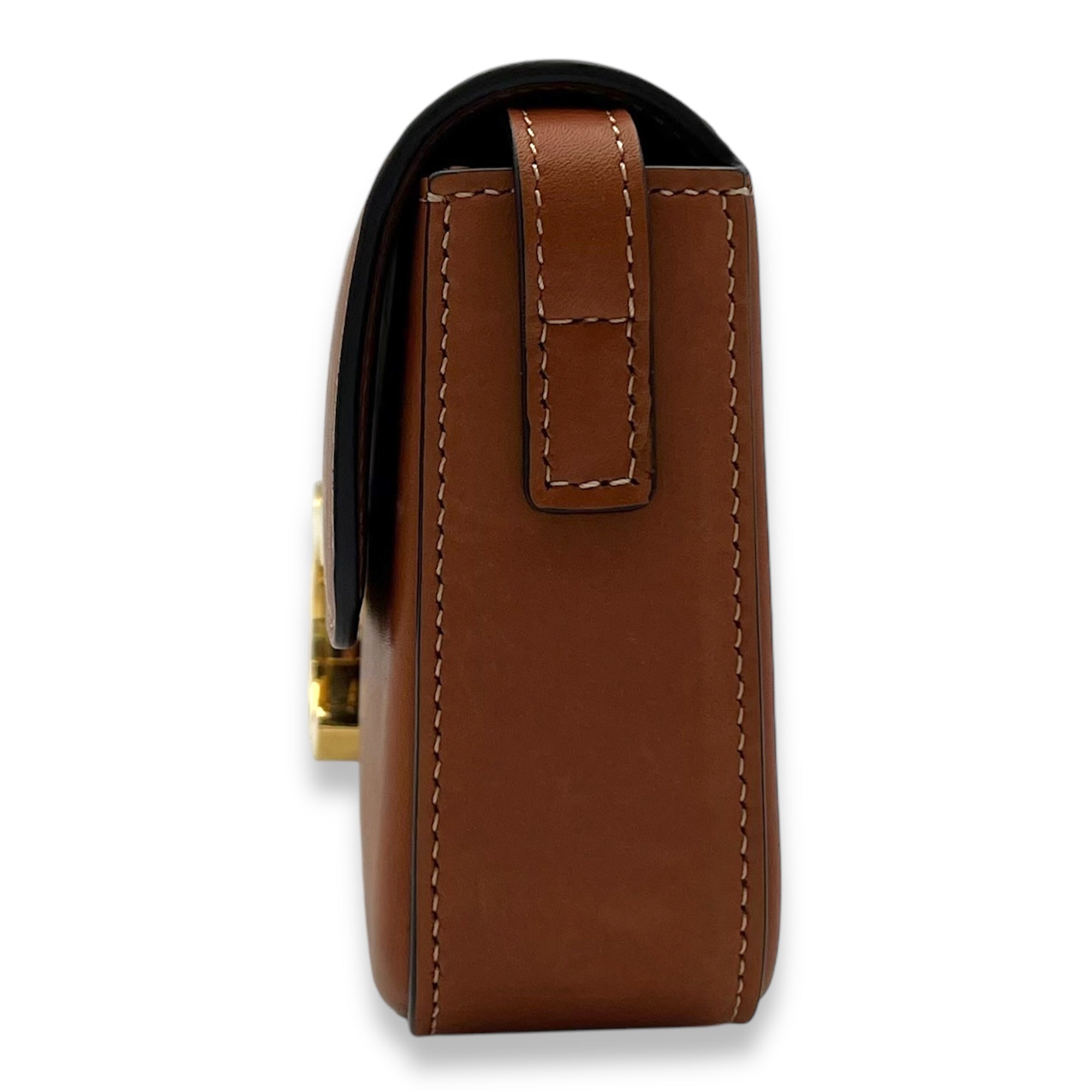 Triomphe Shoulder Bag Brown in Calfskin, Gold hardware