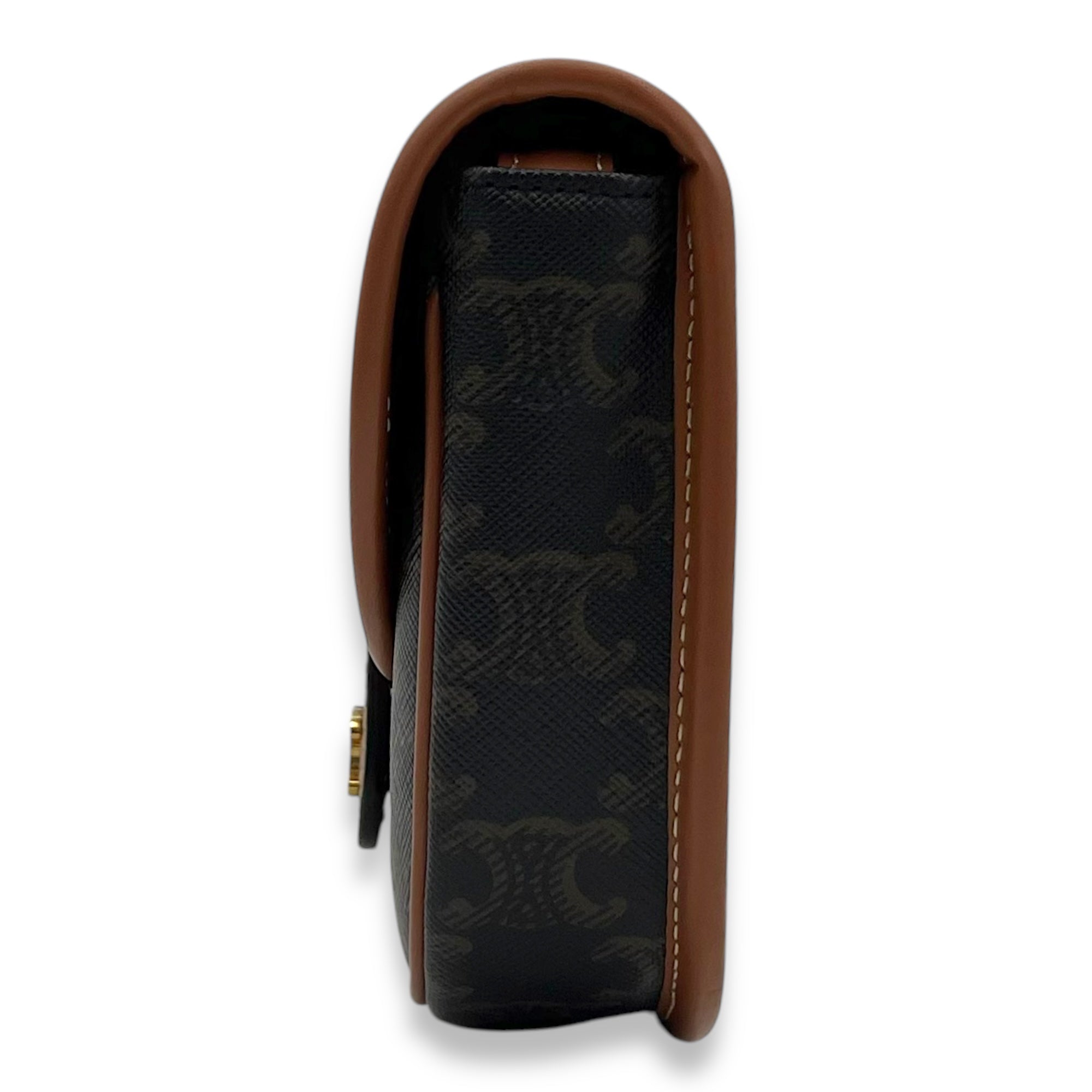 Besace Crossbody Bag Mini Brown in Coated Canvas, Gold hardware