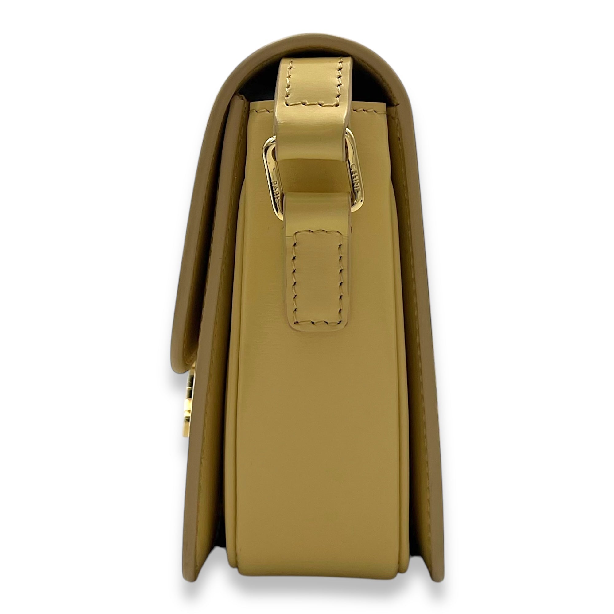 Triomphe Crossbody Bag Teen Yellow in Calfskin, Gold hardware