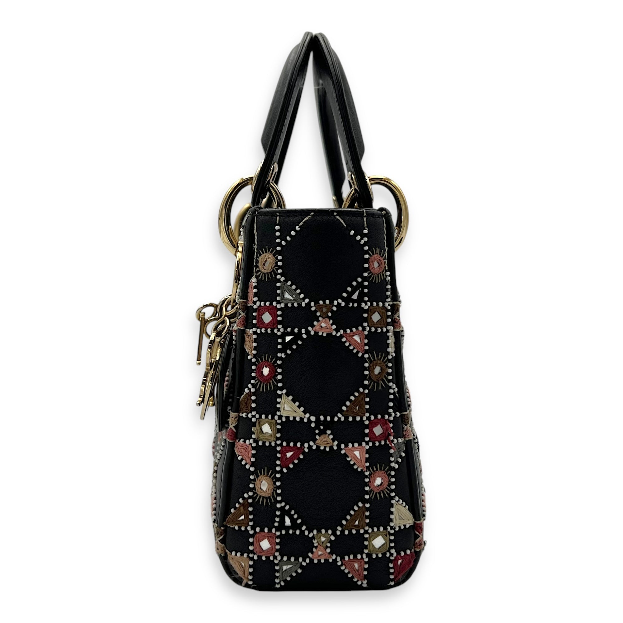 Lady Dior Mini Black Top Handle Bag in Calfskin, Gold hardware