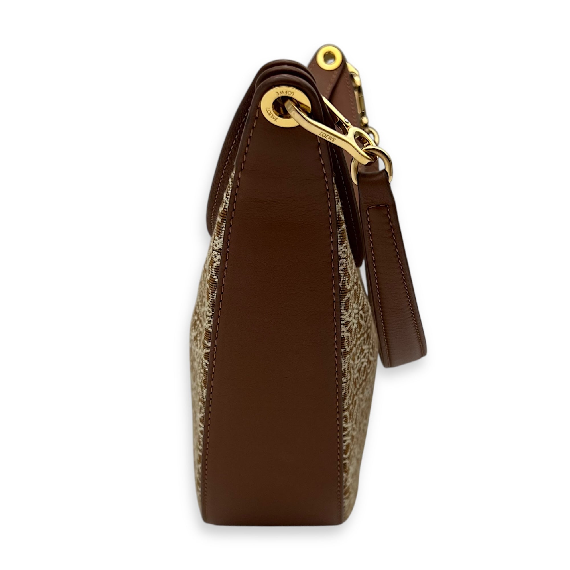 Luna Anagram Shoulder Bag Brown in Jacquard, Gold hardware