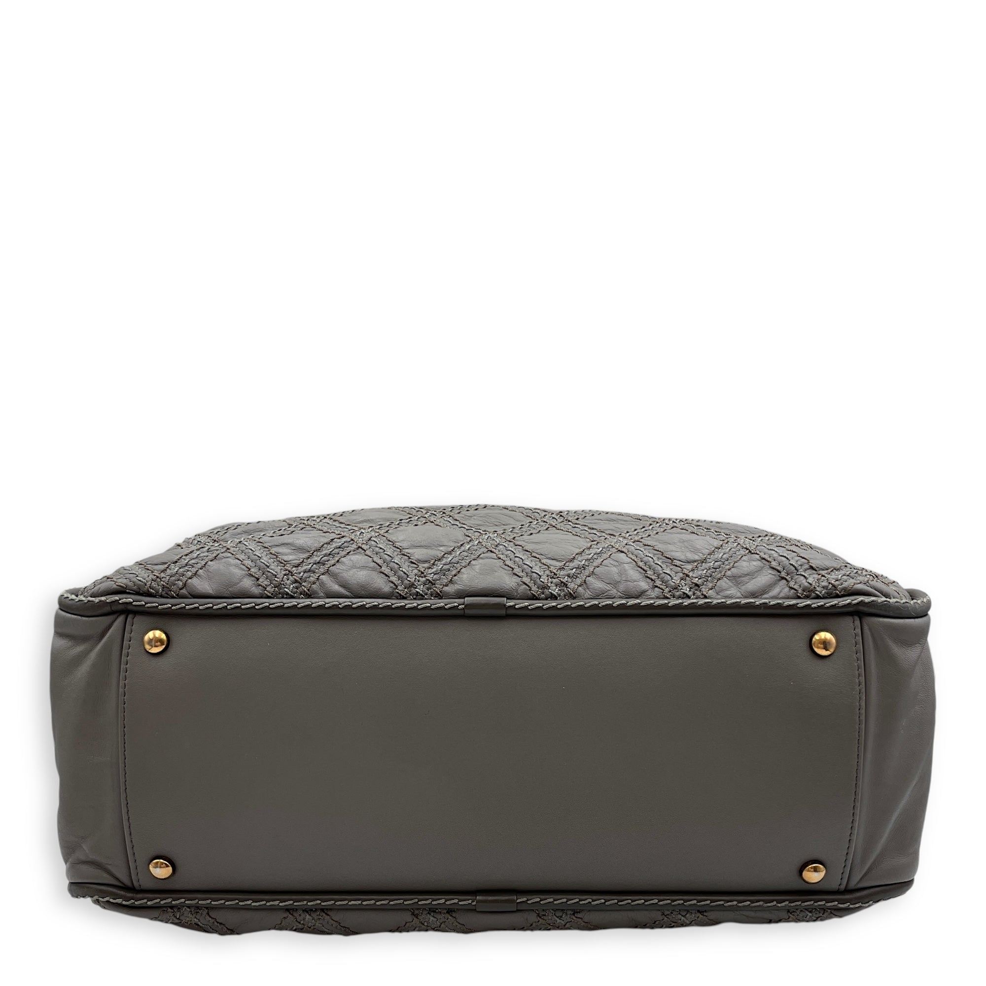 Quilted Stitches Triptych Grey Tote Bag in Calfskin, Gold hardware