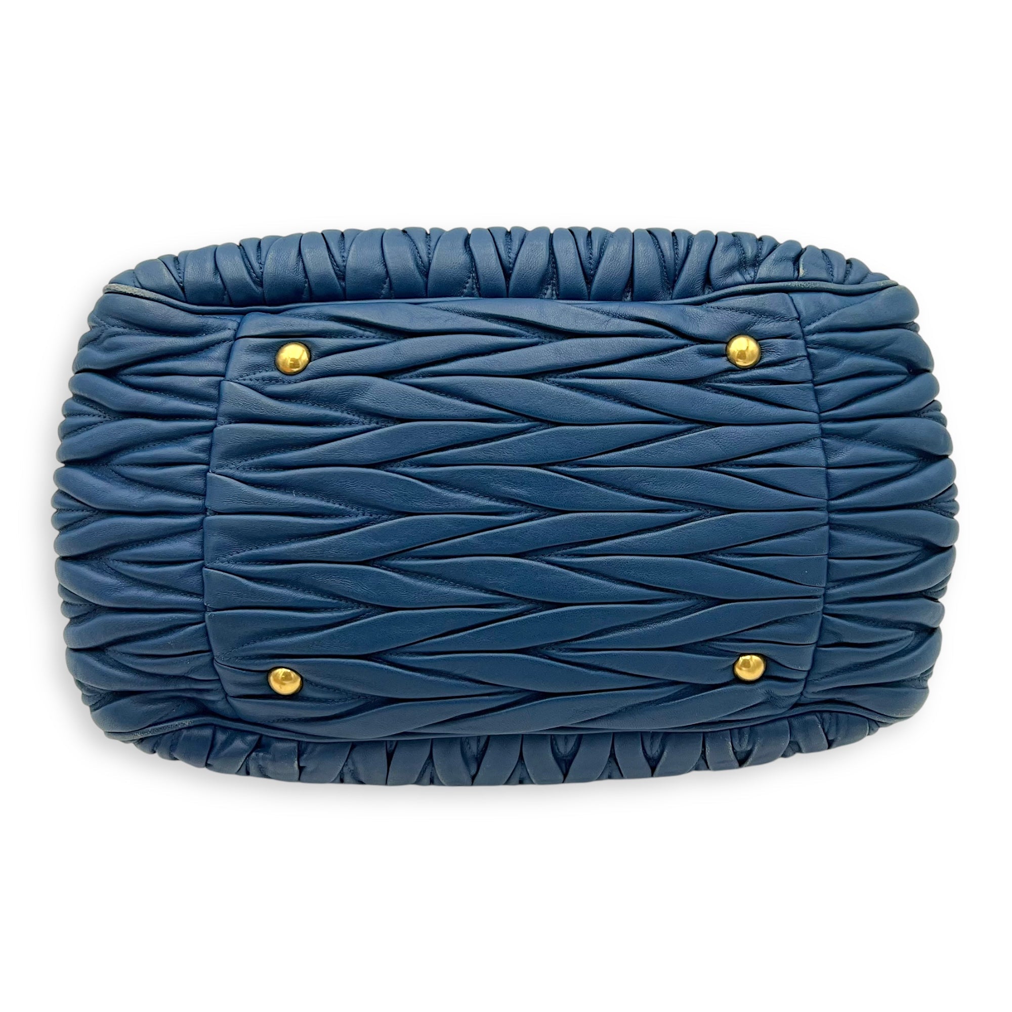 Gaufre Top Handle Bag Blue in Calfskin, Gold hardware
