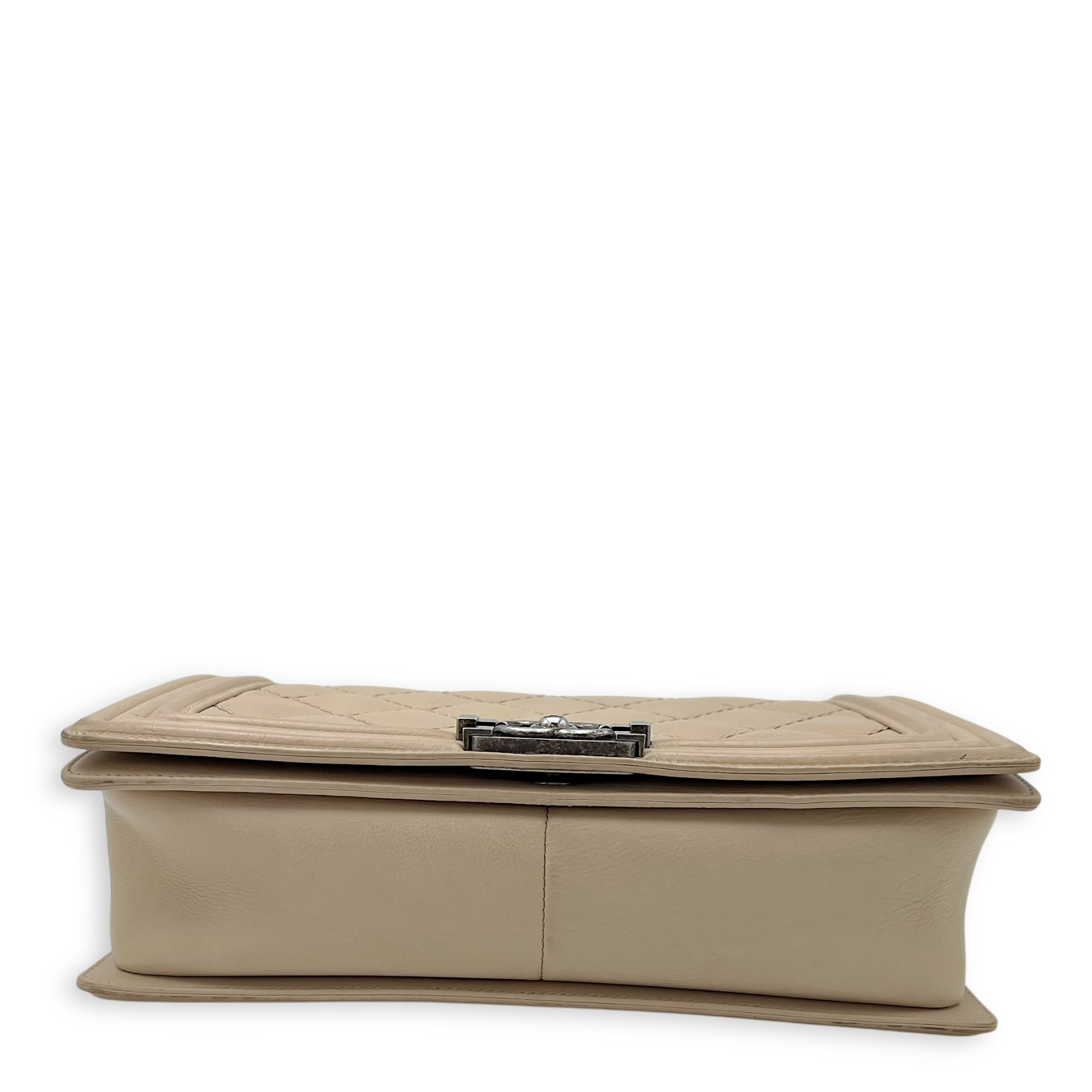 Boy Medium Beige Shoulder Bag in Calfskin, Gunmetal hardware