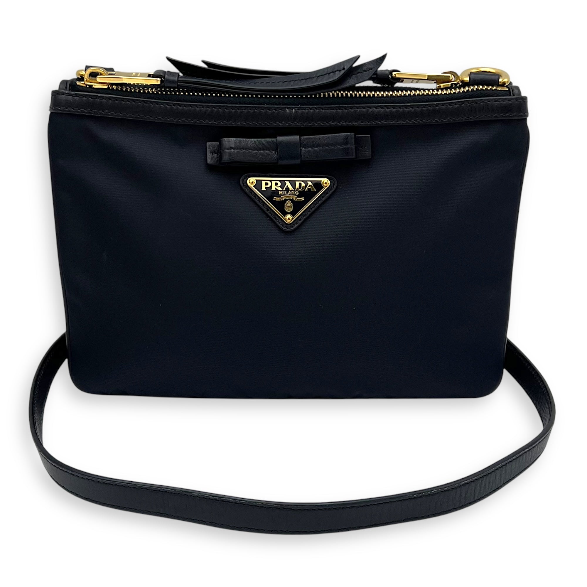 Logo Blue Crossbody Bag in Nylon, Gold hardware