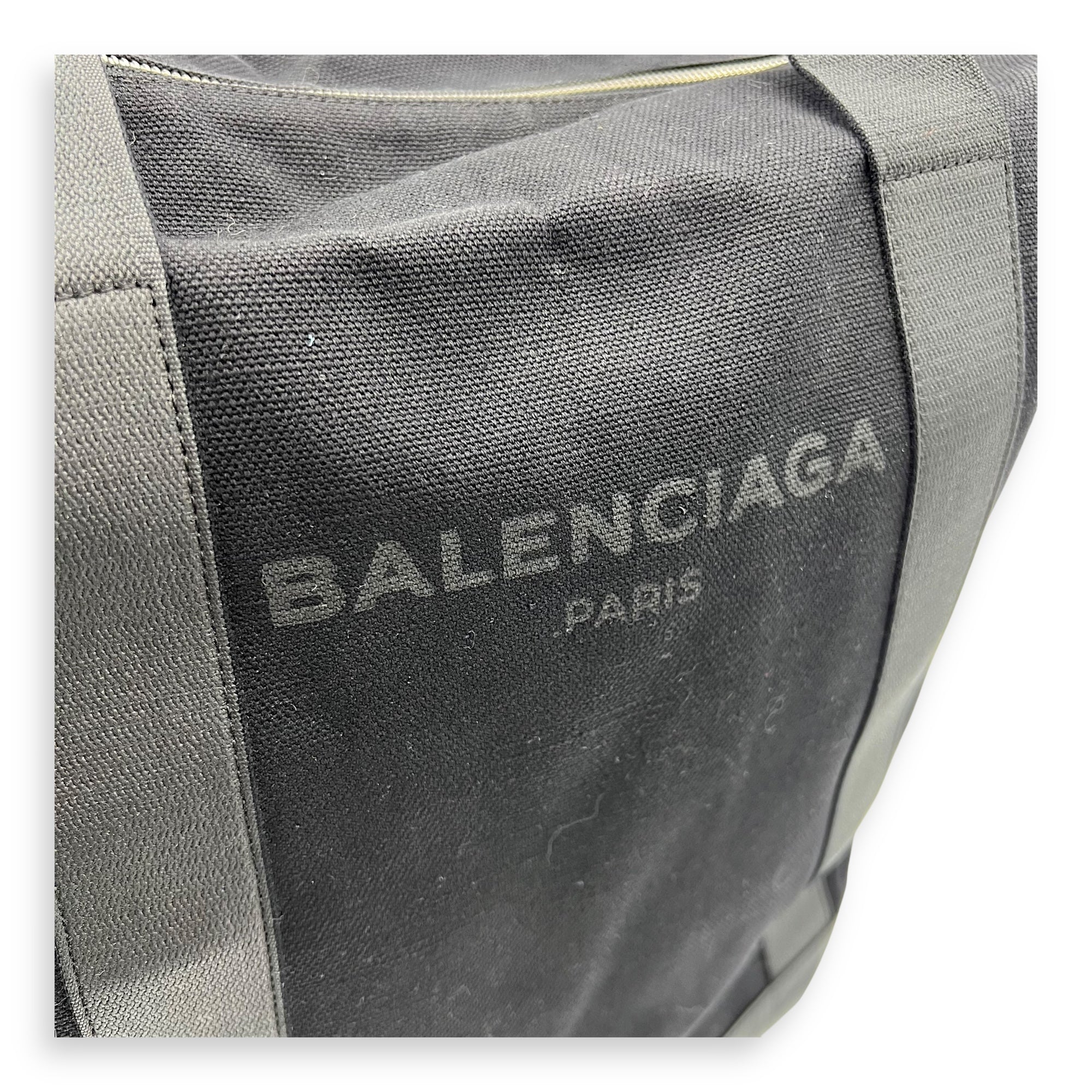 Cabas Tote Bag Black in Canvas, Silver hardware