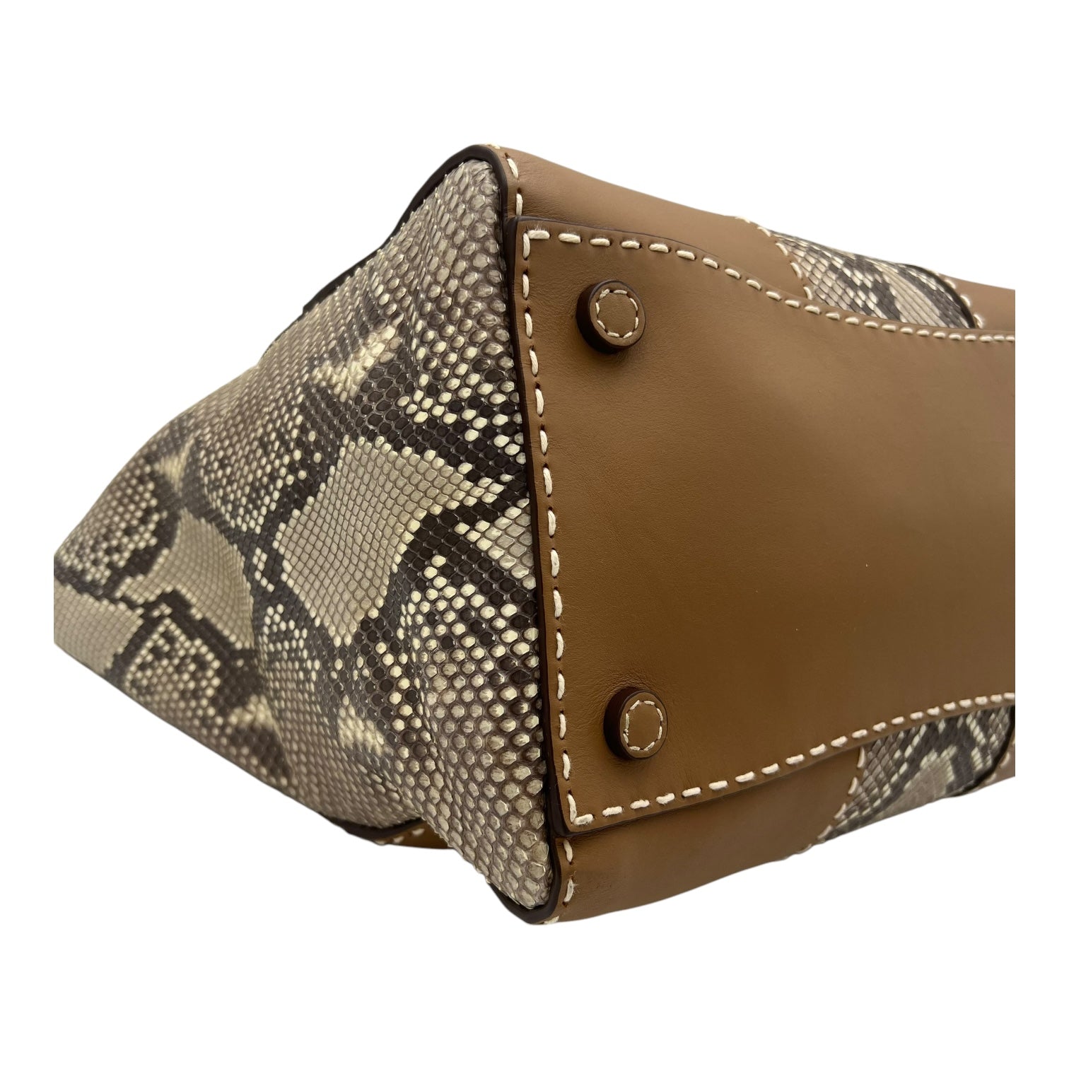 Logo Top Handle Bag Brown in Python Leather, Silver hardware