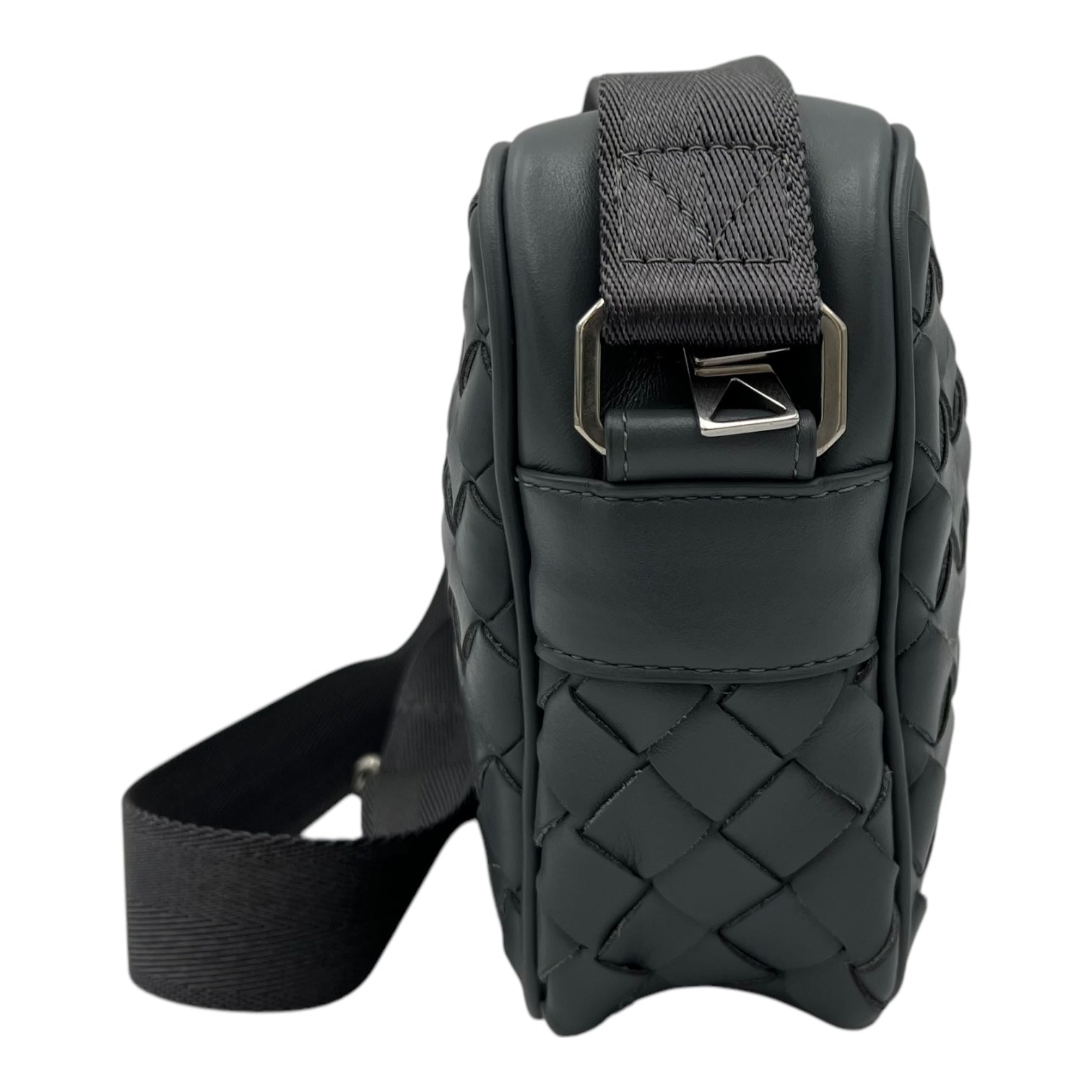 Intrecciato Crossbody Bag Grey in Calfskin, Silver hardware