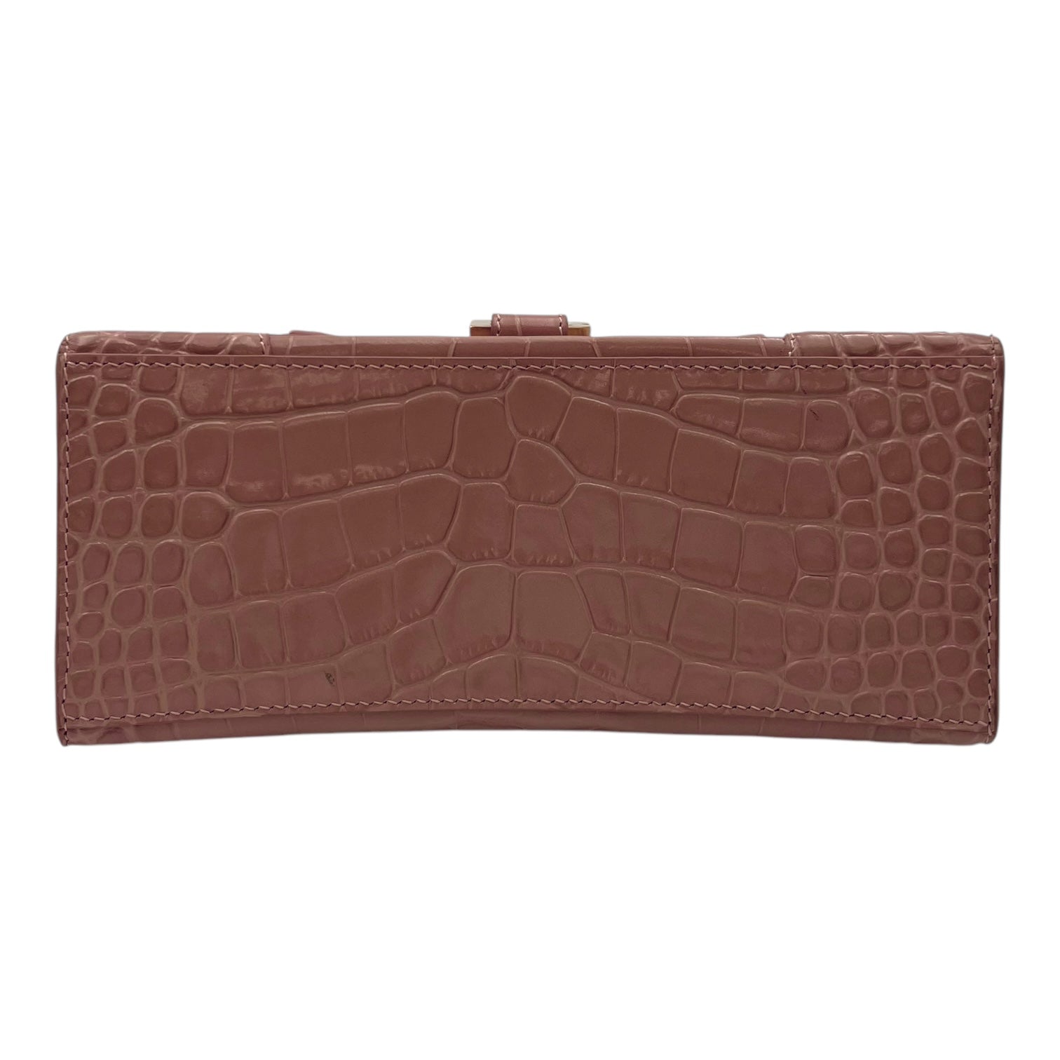 Hourglass Top Handle Bag Beige in Crocodile Embossed Calfskin, Silver hardware