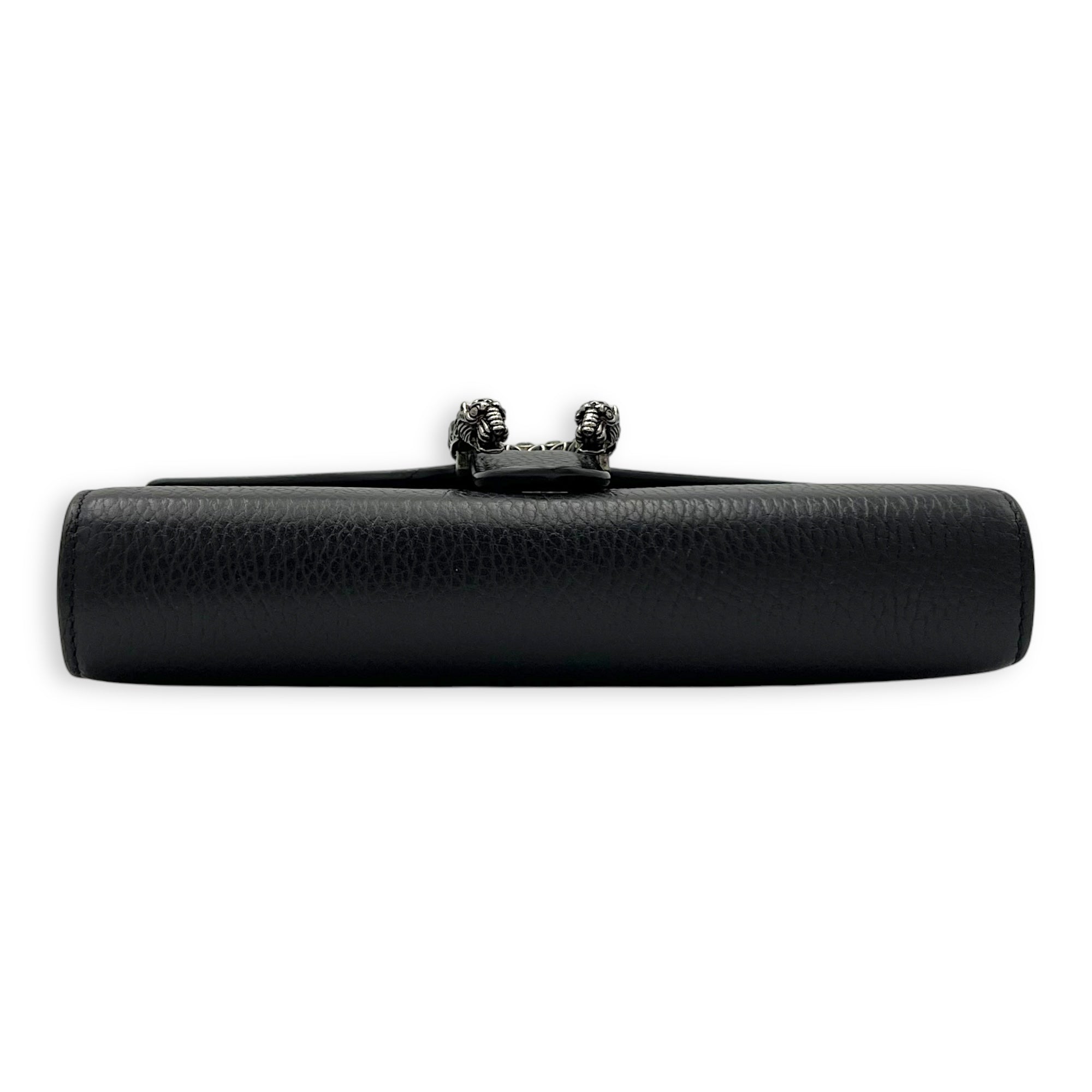 Dionysus Black Wallet On Chain in Calfskin, Silver hardware