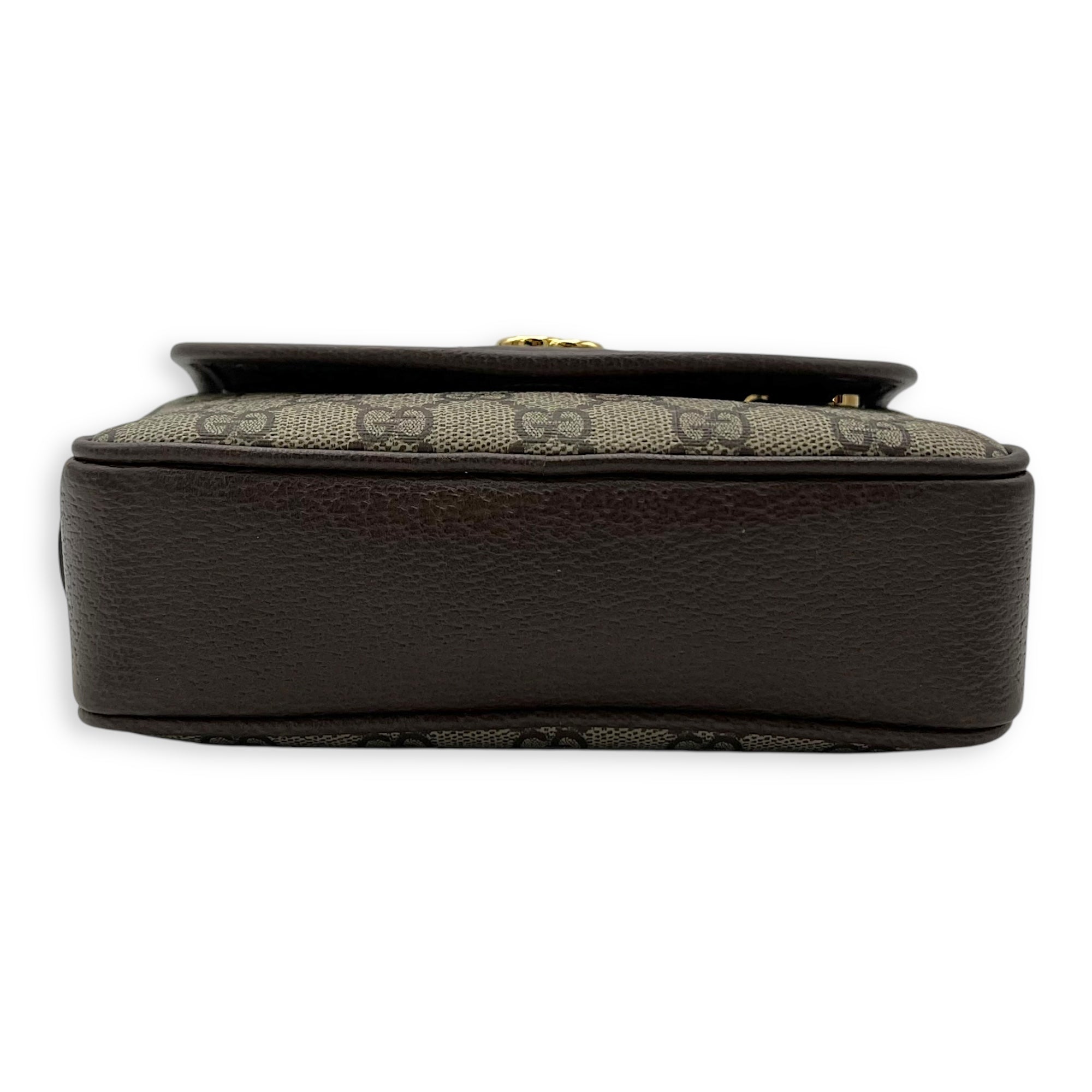 Ophidia Brown Crossbody Bag in Coated Canvas, Gold hardware