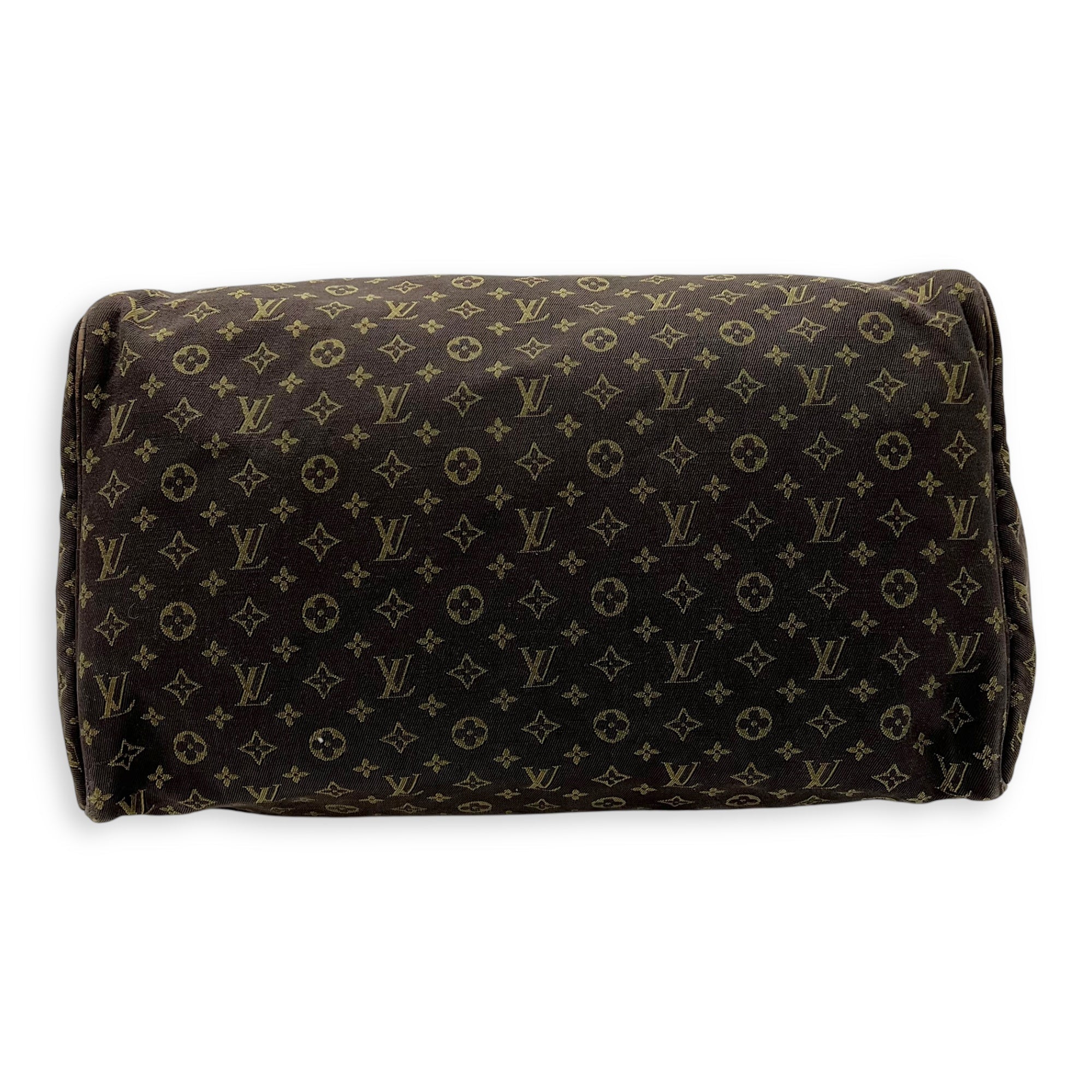Mini Lin Speedy 30 Brown Top Handle Bag in Jacquard, Gold hardware