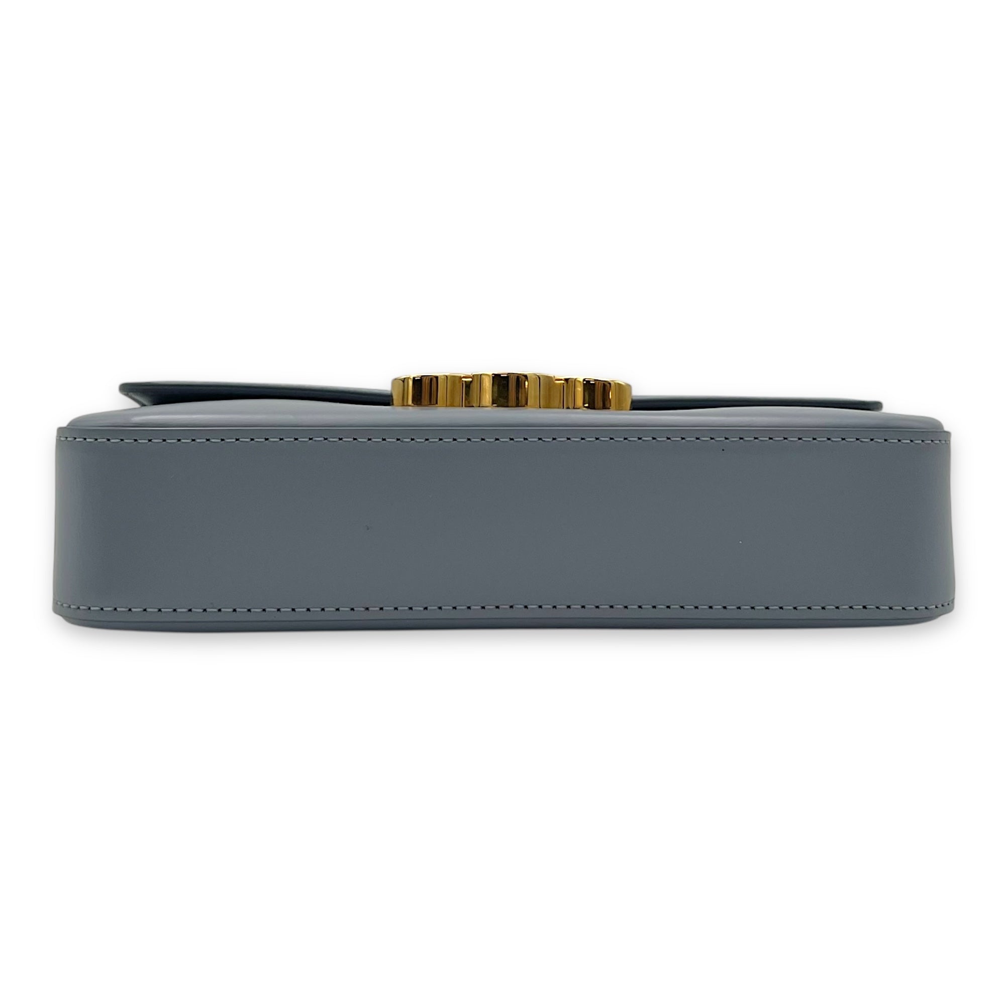 Triomphe Shoulder Bag Blue Grey in Calfskin, Gold hardware