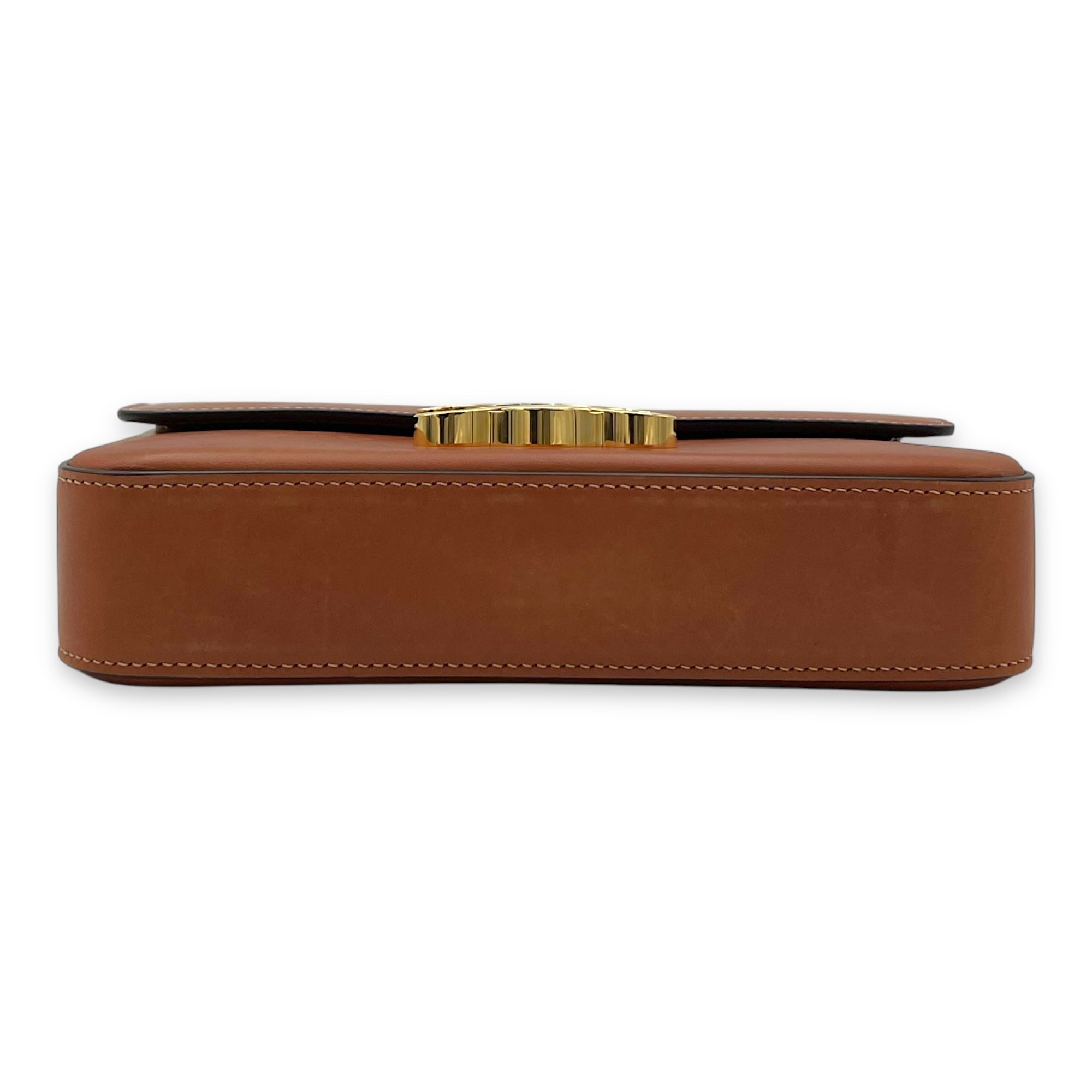 Triomphe Shoulder Bag Brown in Calfskin, Gold hardware