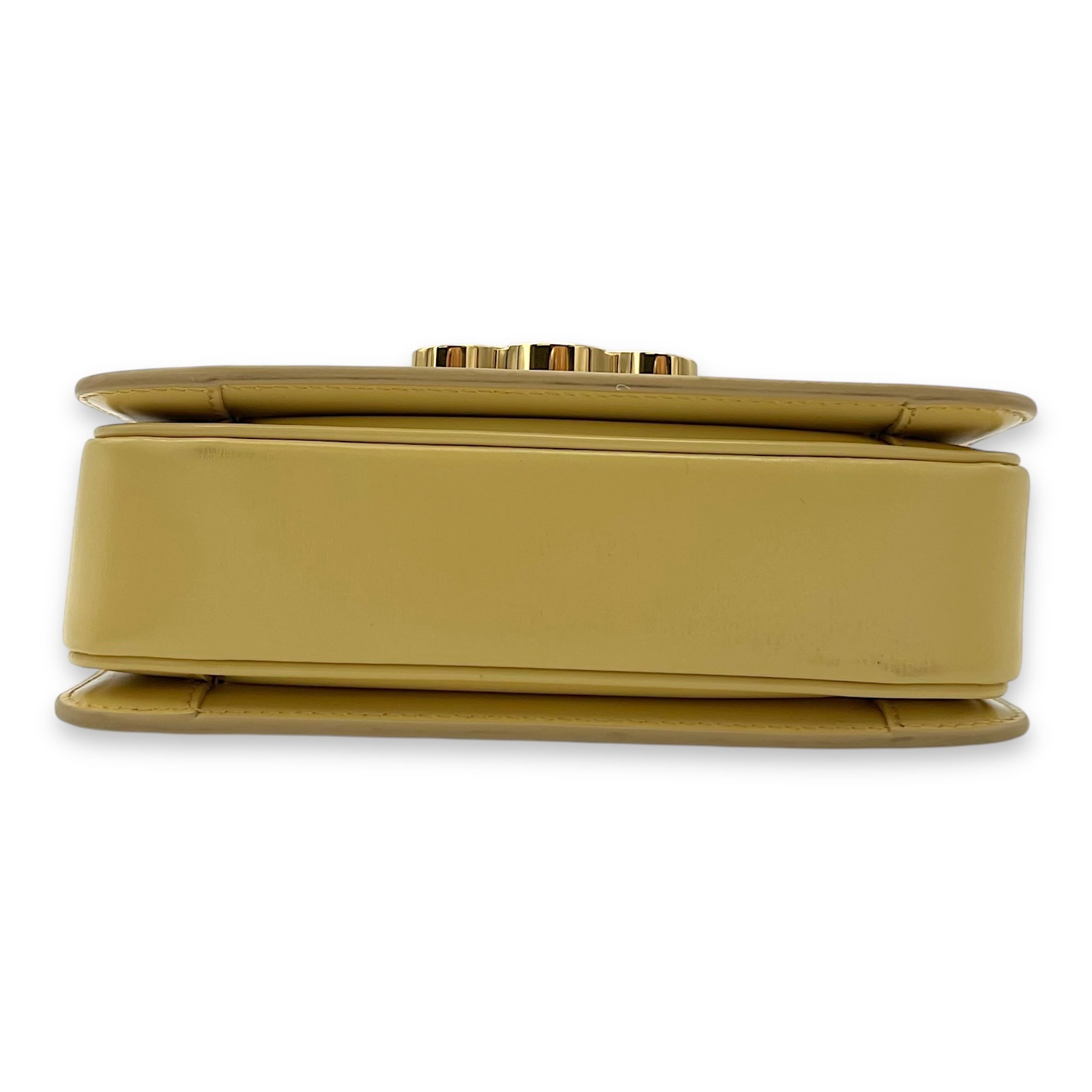 Triomphe Crossbody Bag Teen Yellow in Calfskin, Gold hardware
