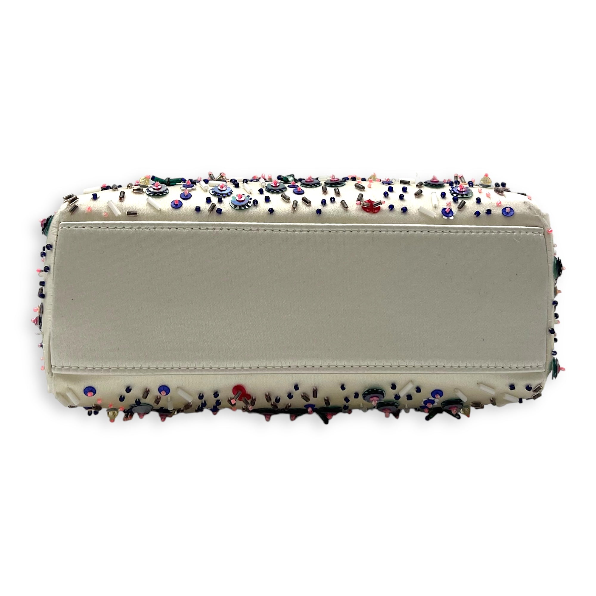 Lady Dior Mini Multi-colour Top Handle Bag in Satin, Silver hardware