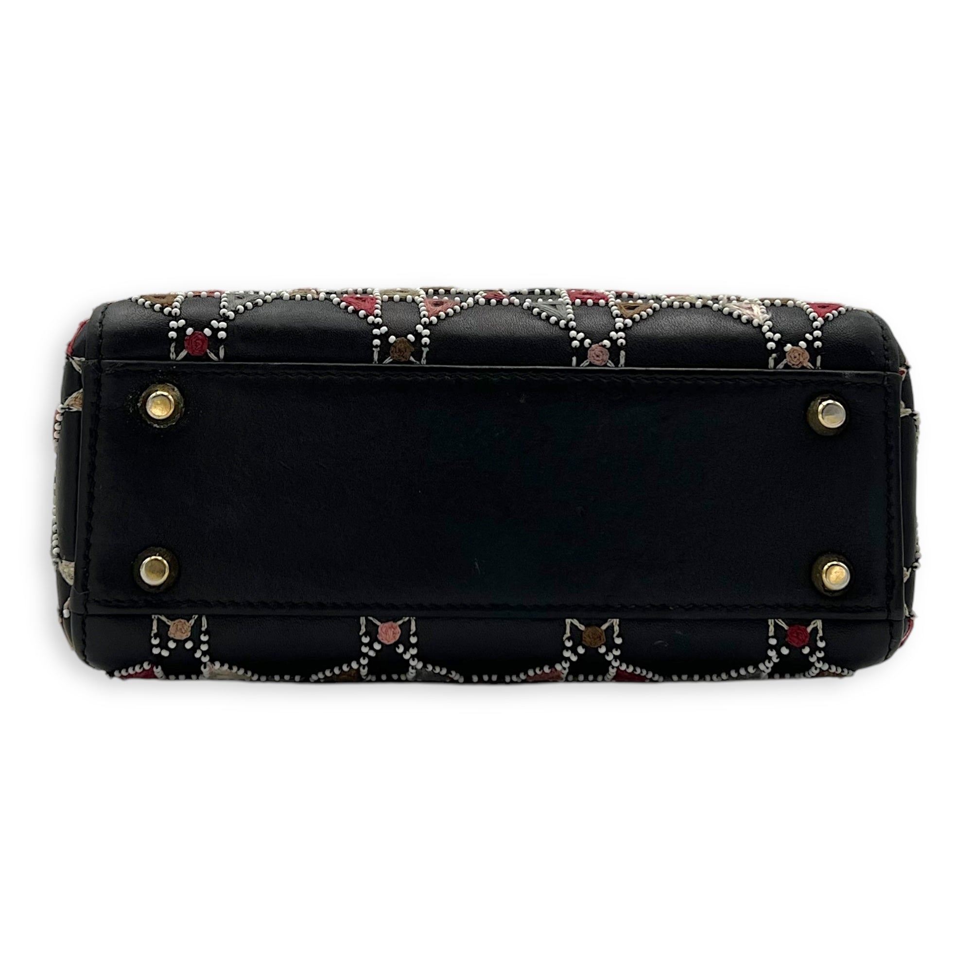 Lady Dior Mini Black Top Handle Bag in Calfskin, Gold hardware