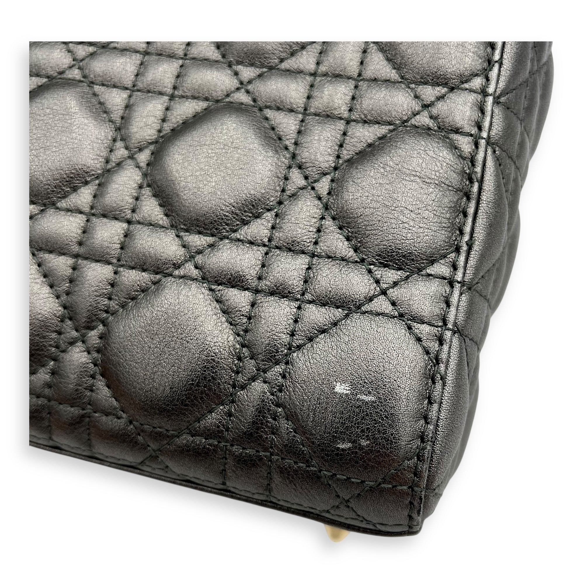 Lady Dior Small Grey Top Handle Bag in Calfskin, Gold hardware