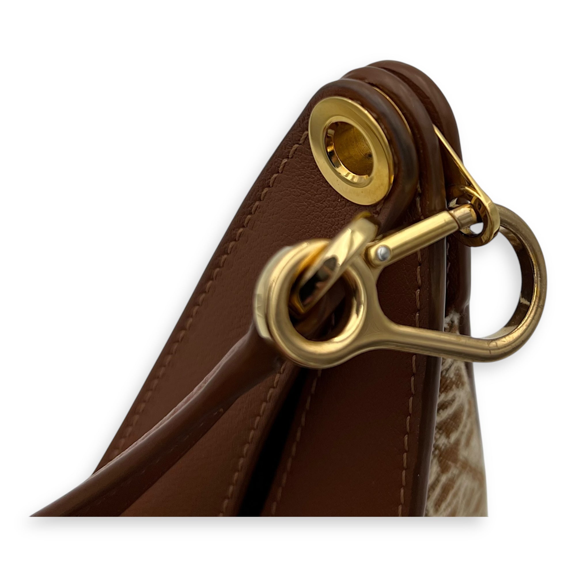 Luna Anagram Shoulder Bag Brown in Jacquard, Gold hardware
