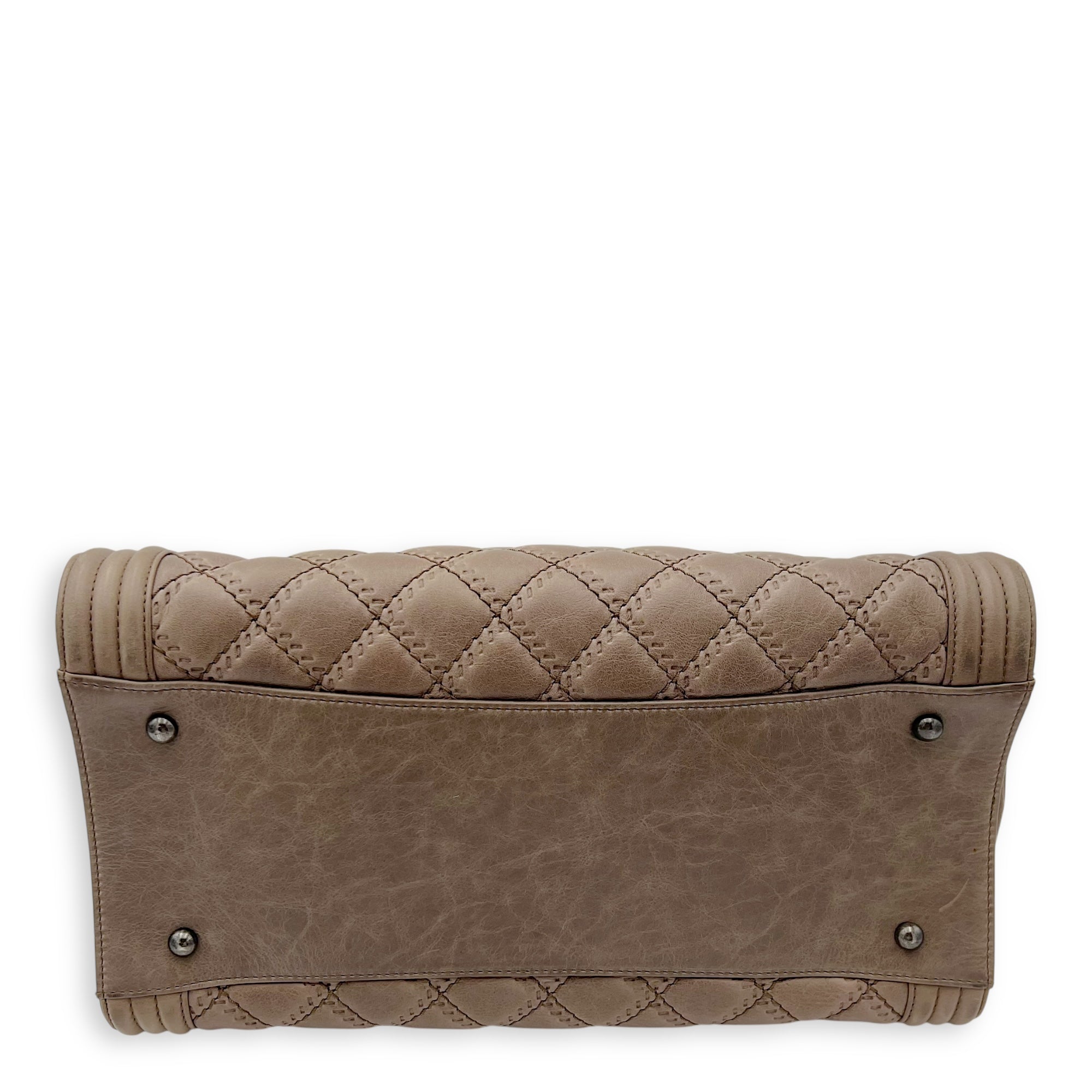 Boy Top Handle Bag Beige in Calfskin, Gunmetal hardware