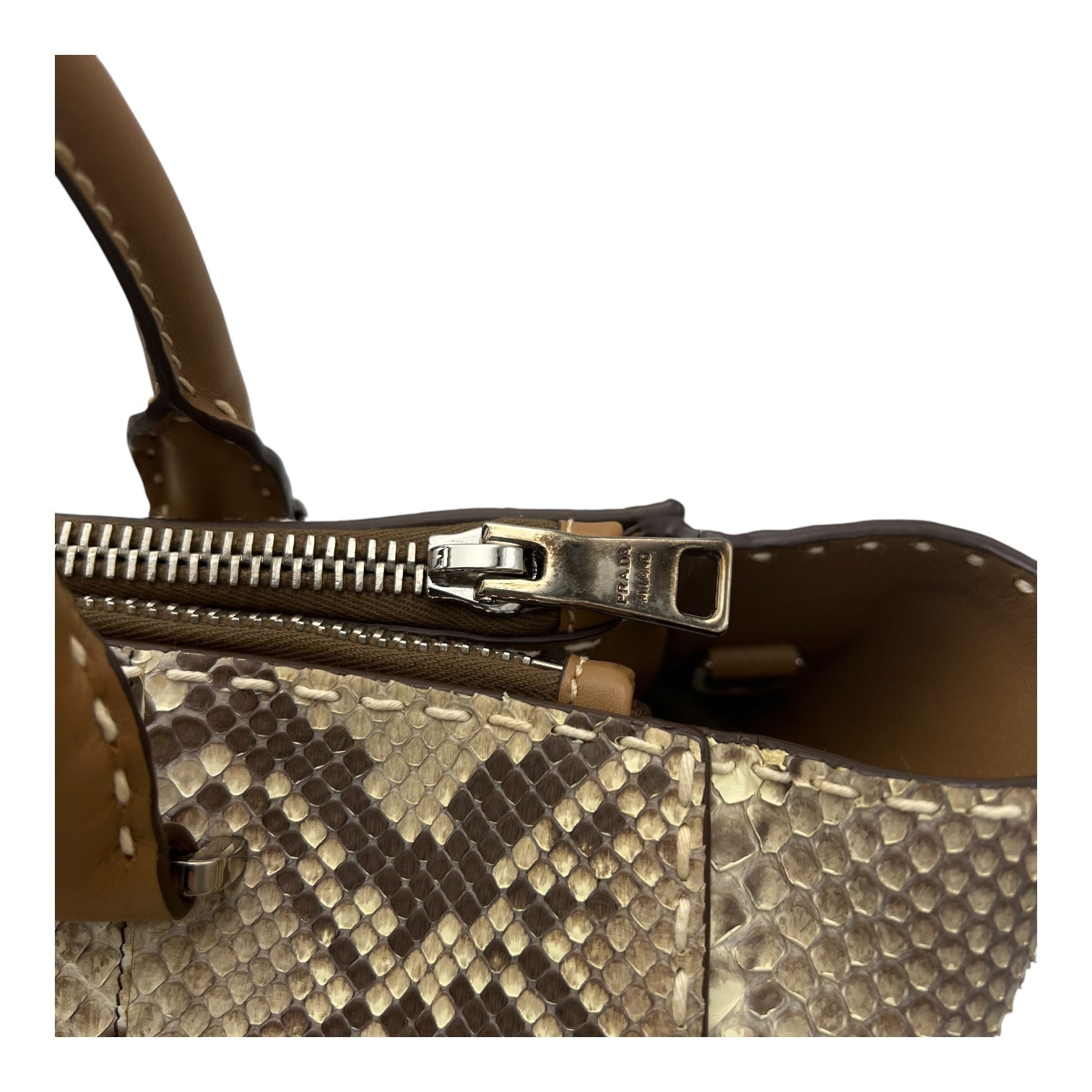 Logo Top Handle Bag Brown in Python Leather, Silver hardware