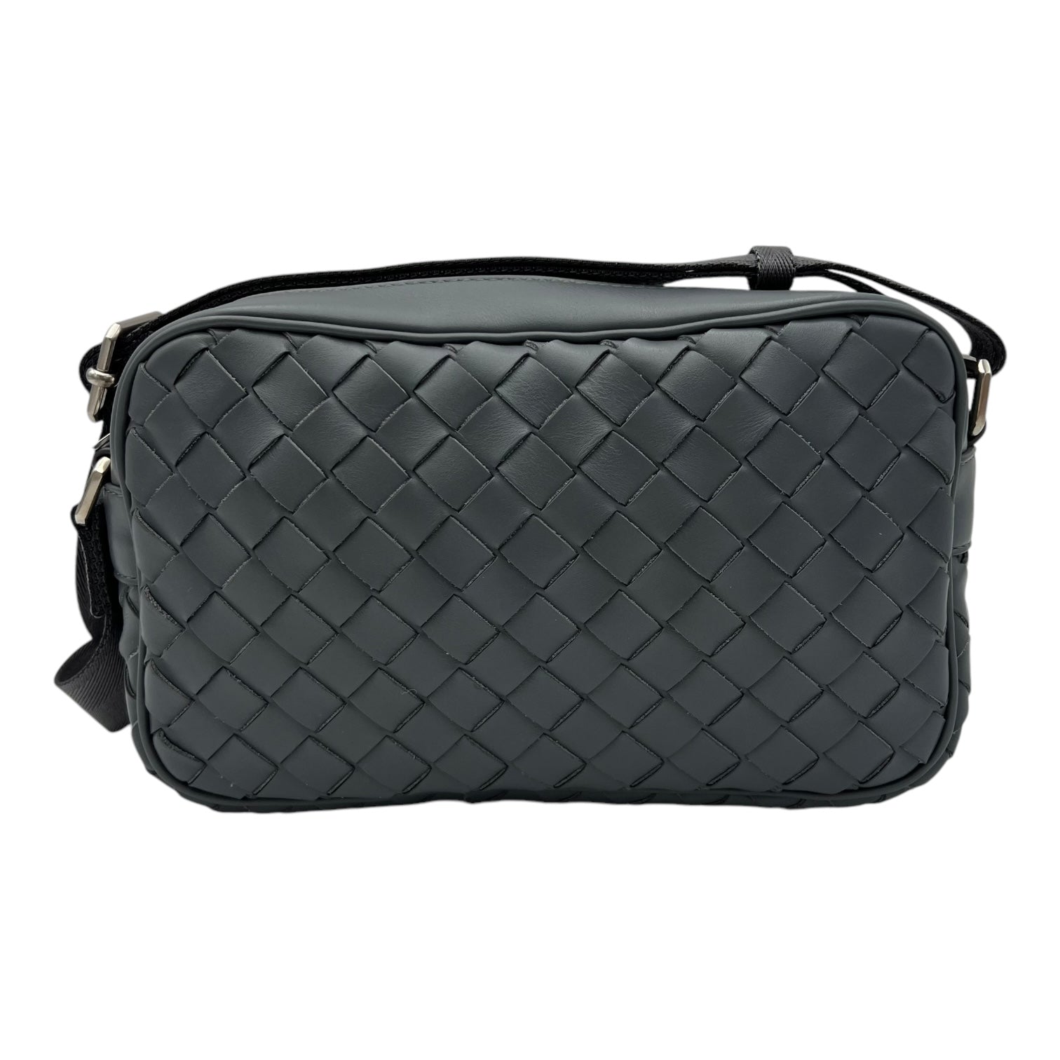 Intrecciato Crossbody Bag Grey in Calfskin, Silver hardware