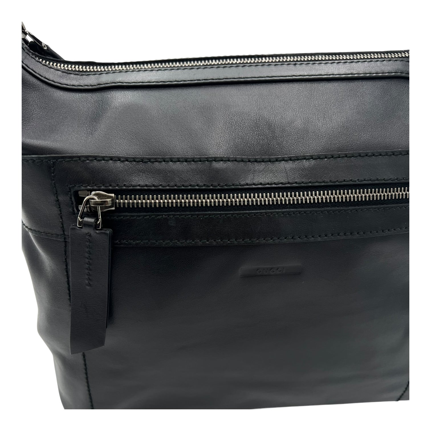 Hobo Black Top Handle Bag in Calfskin, Silver hardware