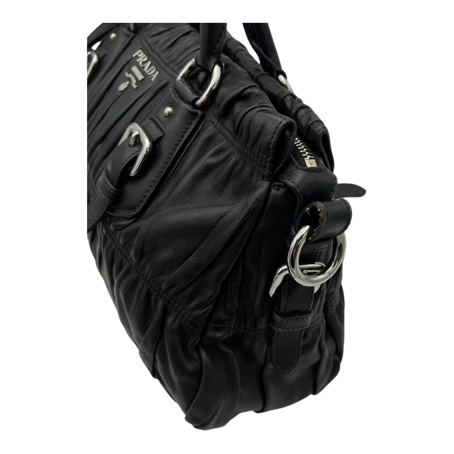 Gaufre Top Handle Bag Black in Lambskin, Silver hardware