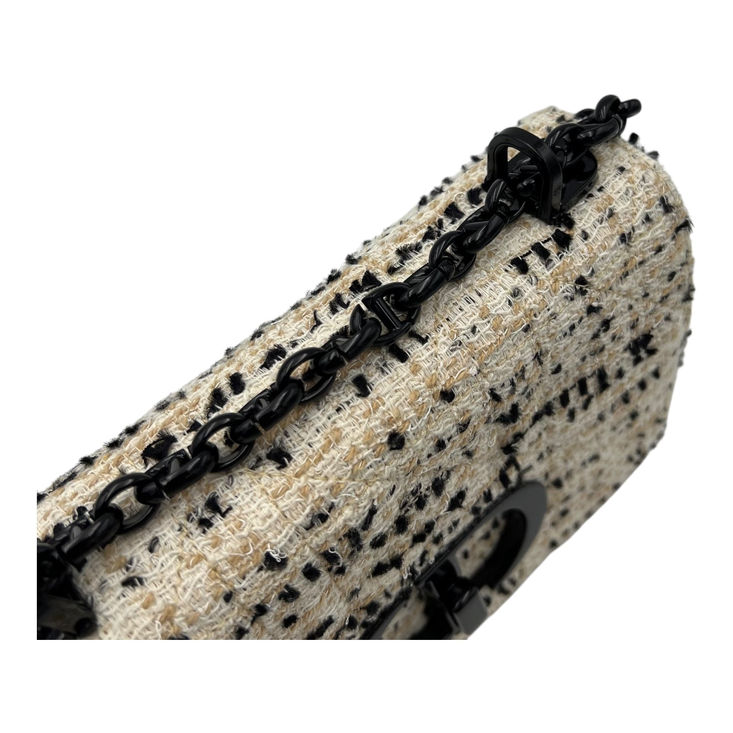 Caro Small White Crossbody Bag in Tweed, Enamel hardware