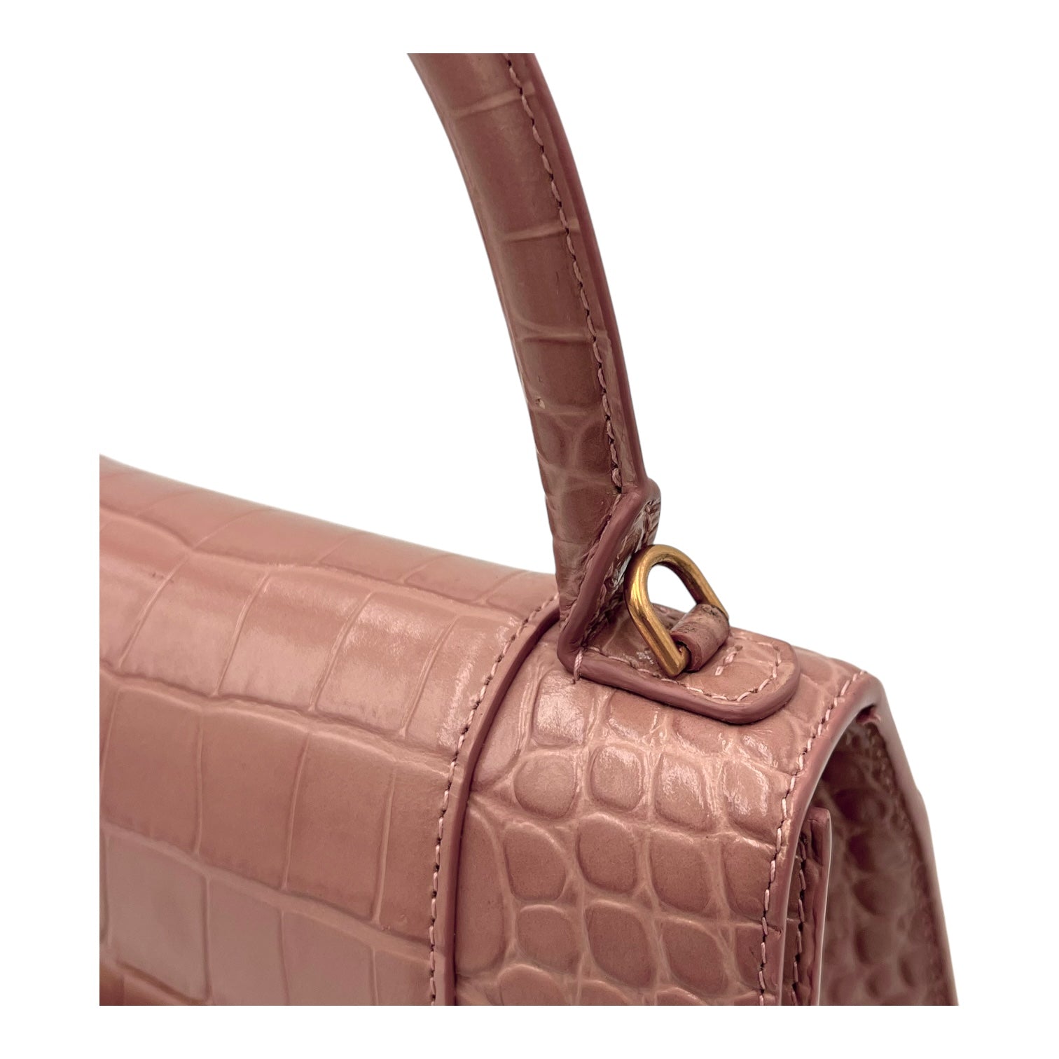 Hourglass Top Handle Bag Beige in Crocodile Embossed Calfskin, Silver hardware