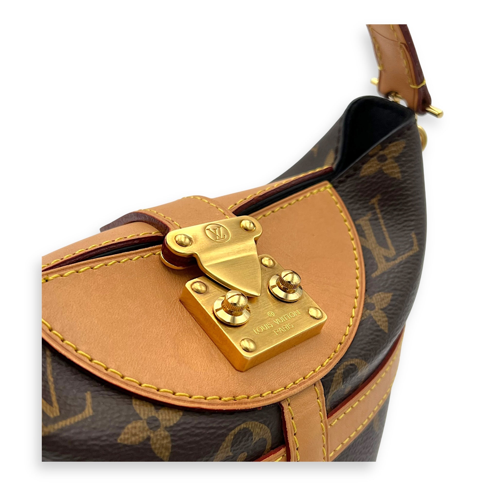 Duffle Brown Top Handle Bag in Monogram Coated Canvas, Gold hardware