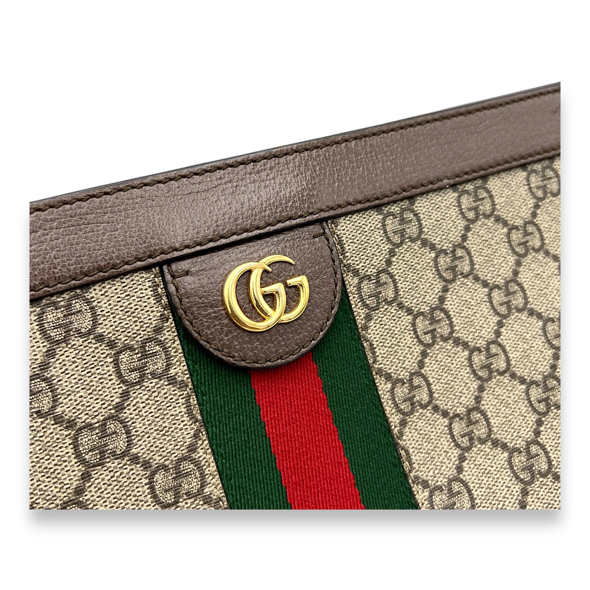 Ophidia Shoulder Bag Brown in Coated Canvas, Gold hardware