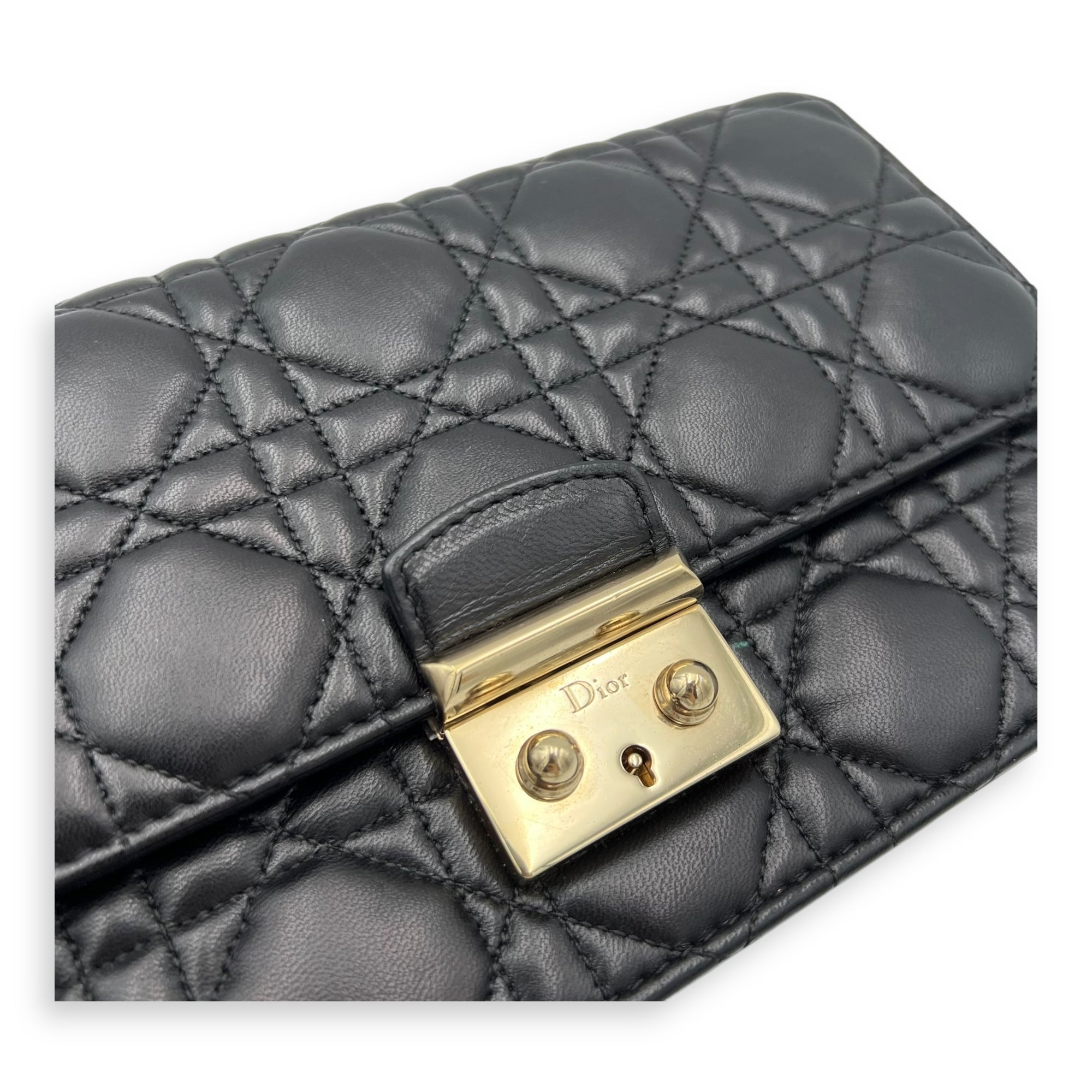 Miss Dior Black Wallet On Chain in Lambskin, Gold hardware