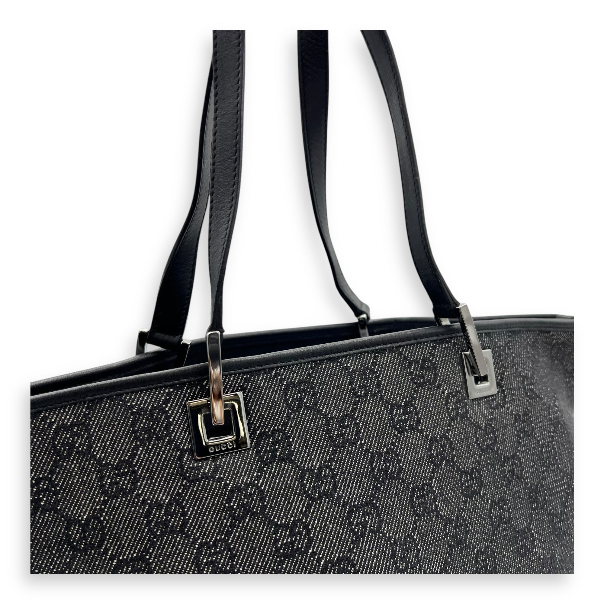 GG Tote Bag Black in Canvas, Silver hardware