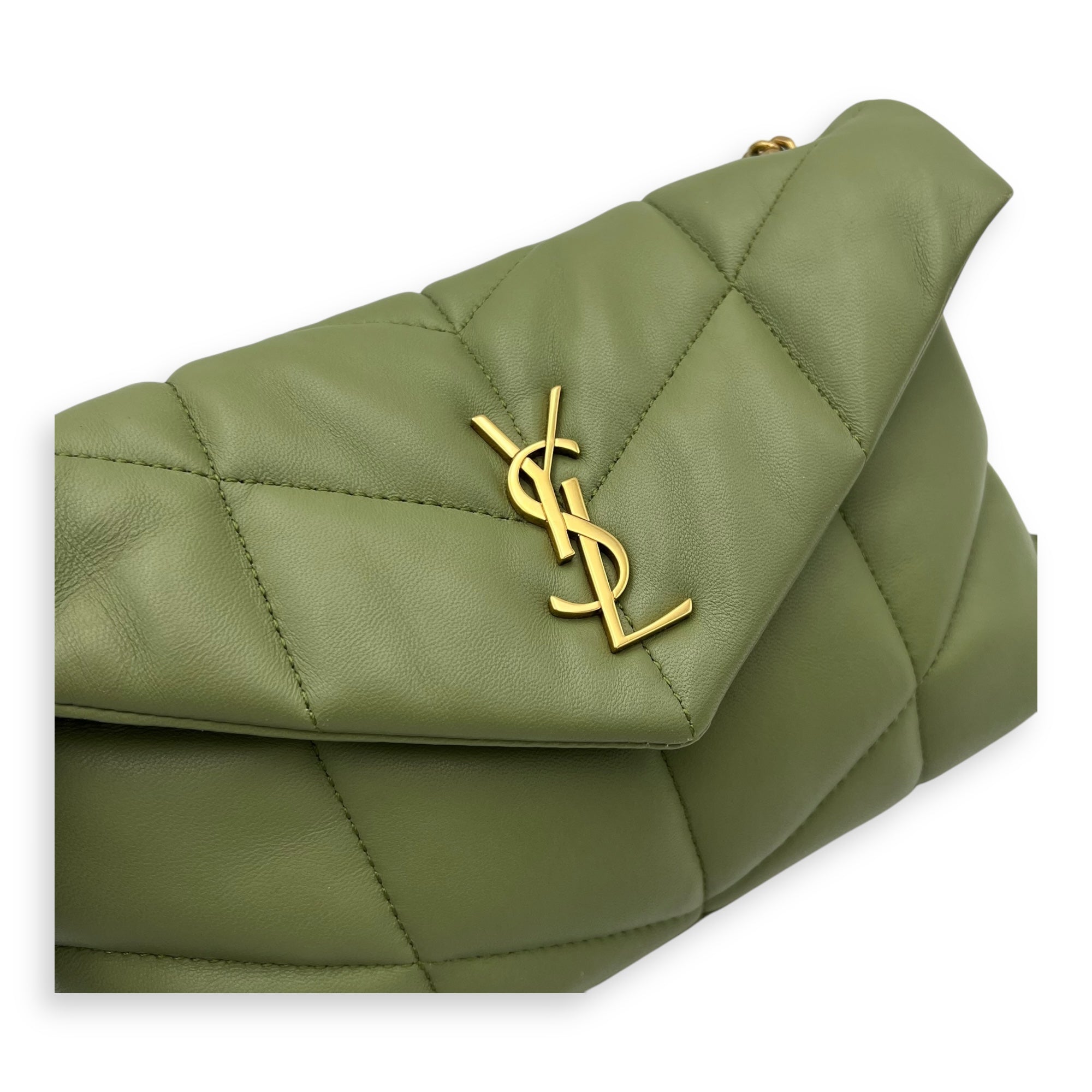 Puffer Mini Green Crossbody Bag in Lambskin, Gold hardware